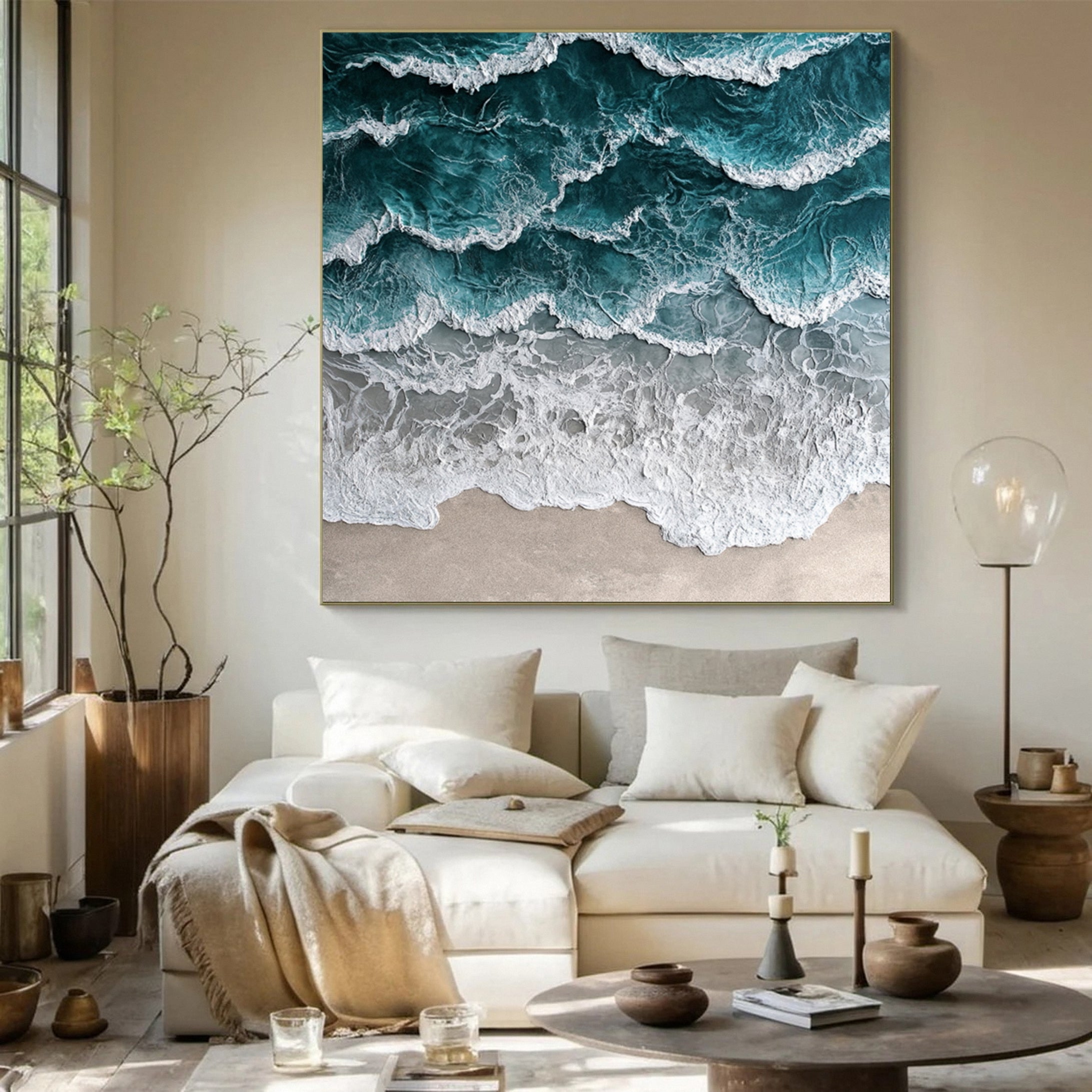 Large Abstract Ocean Wave Canvas Teal Beach Coastal Wall Art #OP010