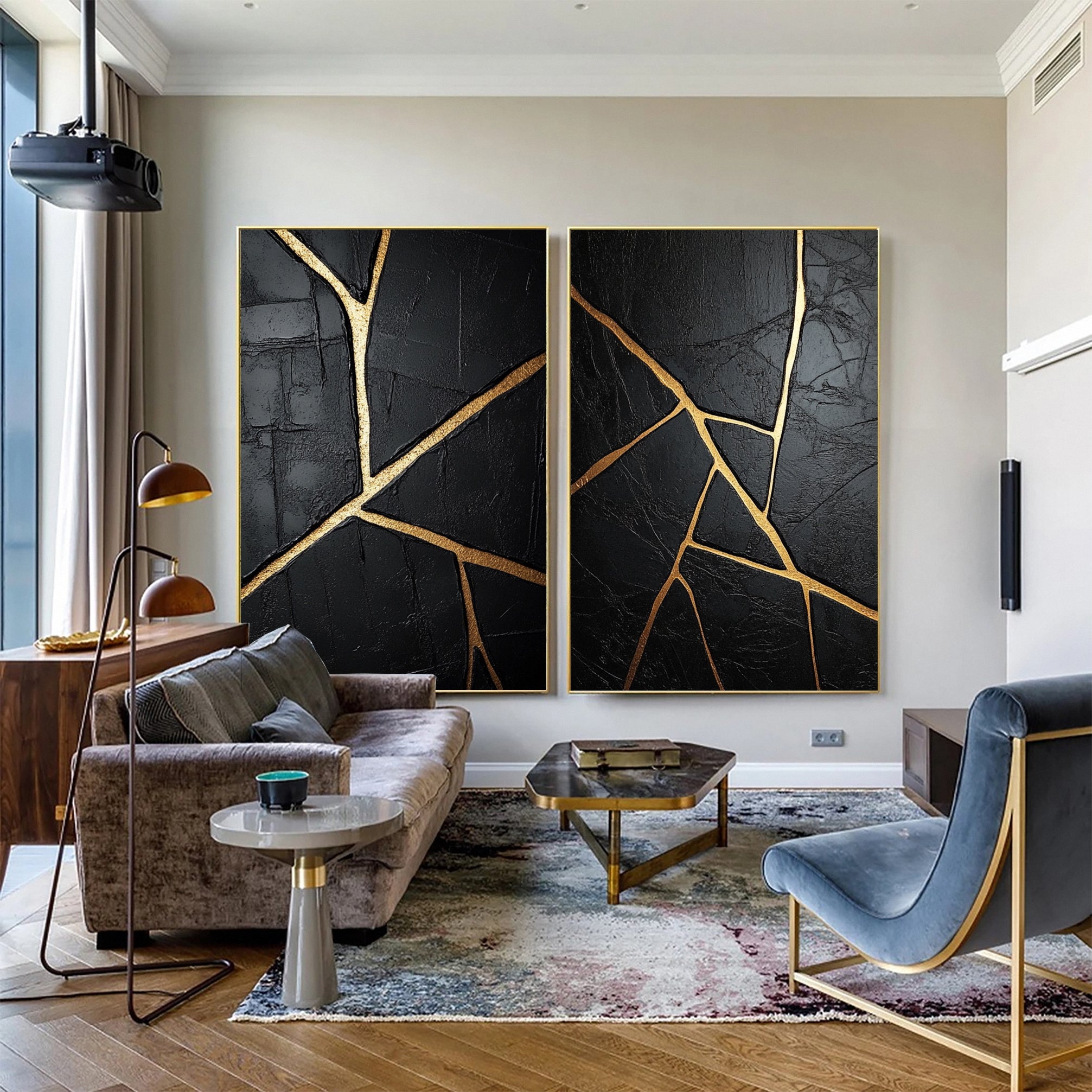 Chic Black and Gold Abstract Wall Art Set for Stylish Homes #MMS052