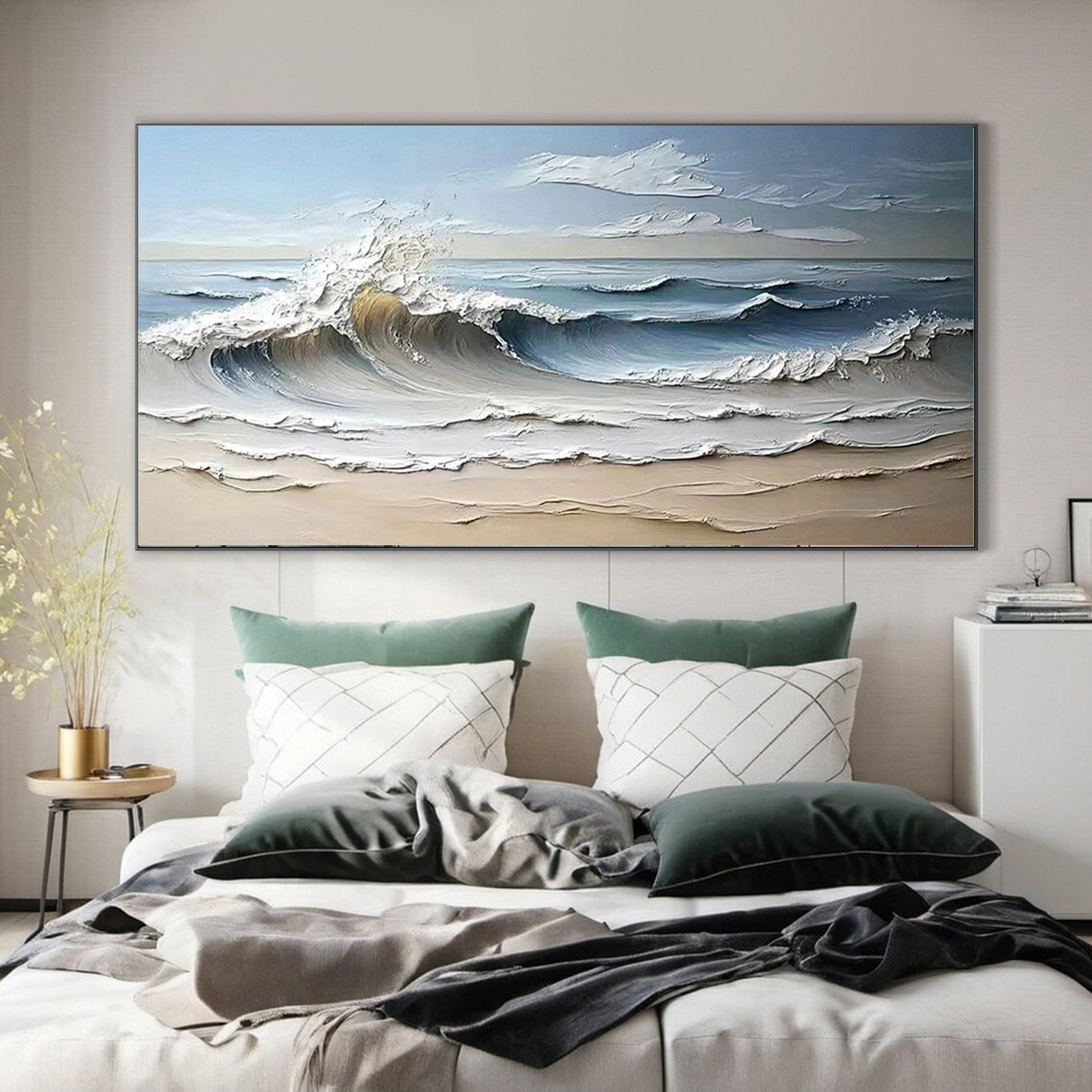 Oversized Handcrafted Coastal Wall Art Textured Ocean Waves #OP005