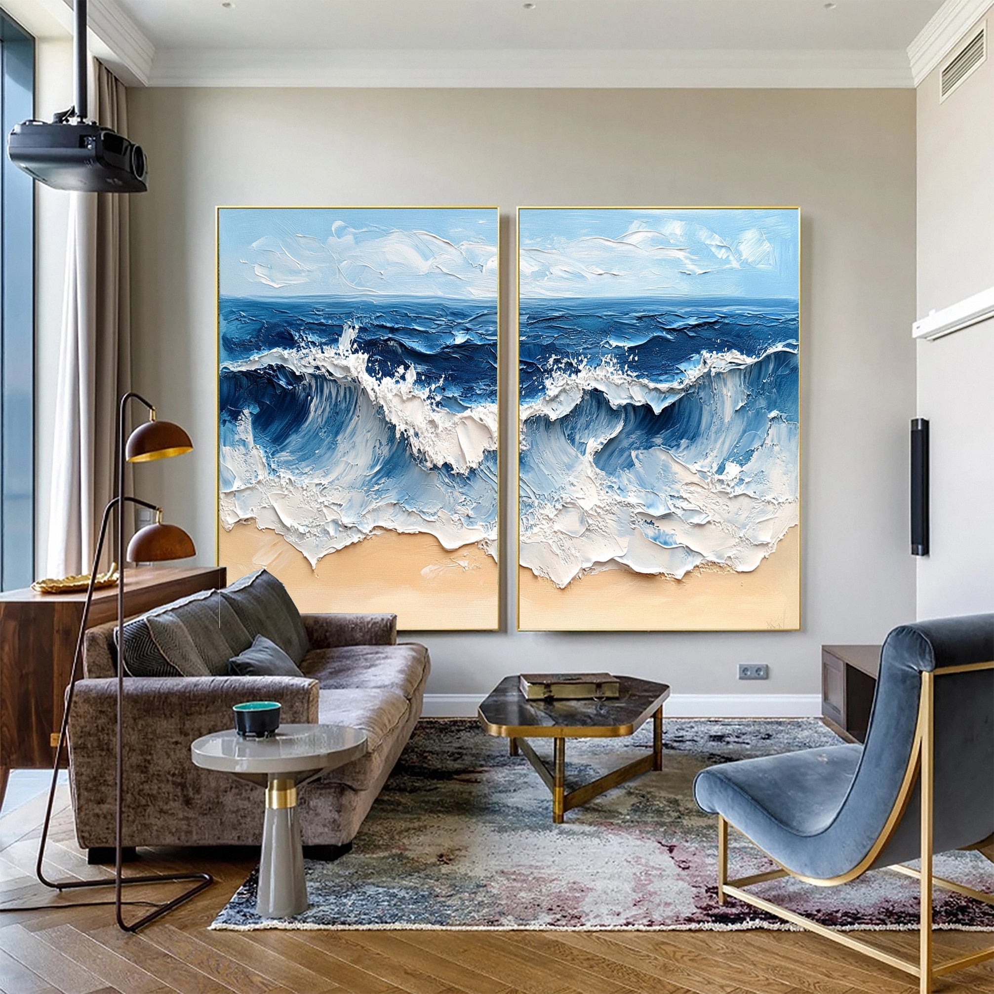 Ocean Wave Diptych Textured Abstract Coastal Canvas Art #OP033