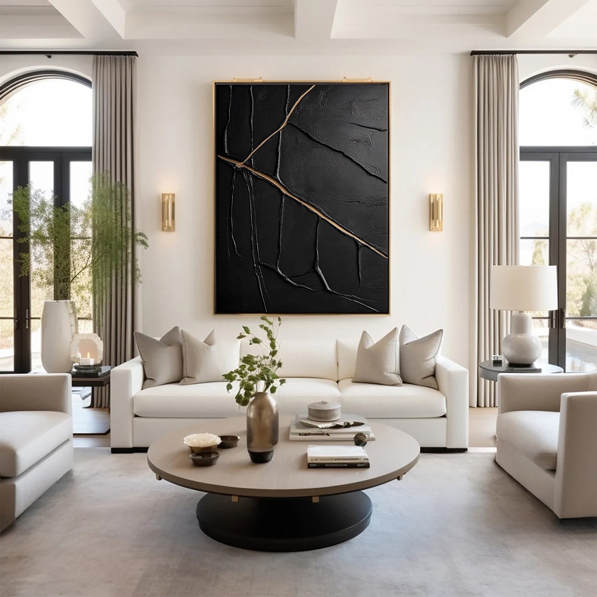 Textured Black and Gold Abstract Painting for Modern Spaces #MM110