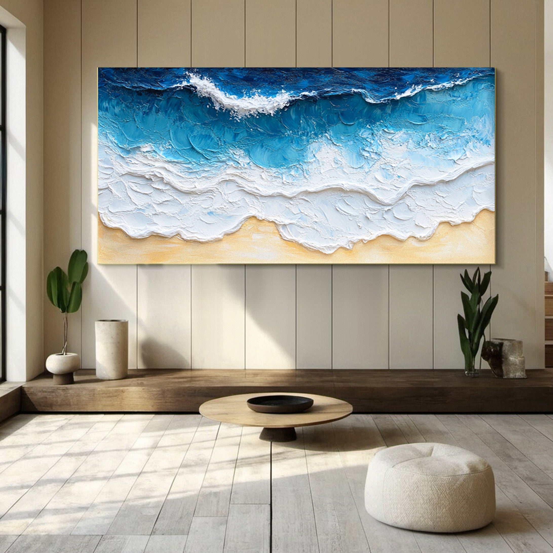 Textured Ocean Wave Canvas Vibrant Coastal Wall Art for Home #OP007