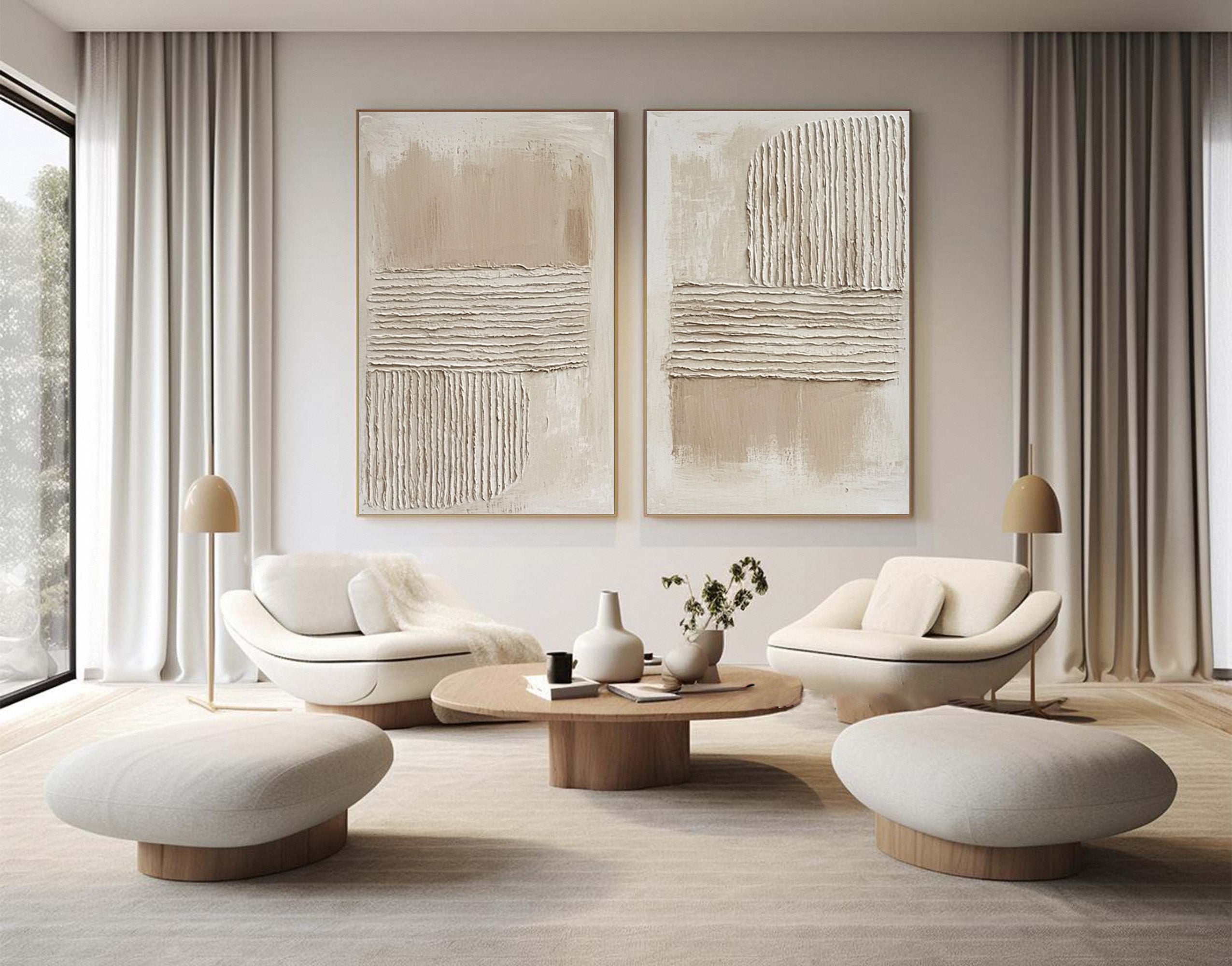 Minimalist Textured Set of 2 with Horizontal and Curved Relief #MM606