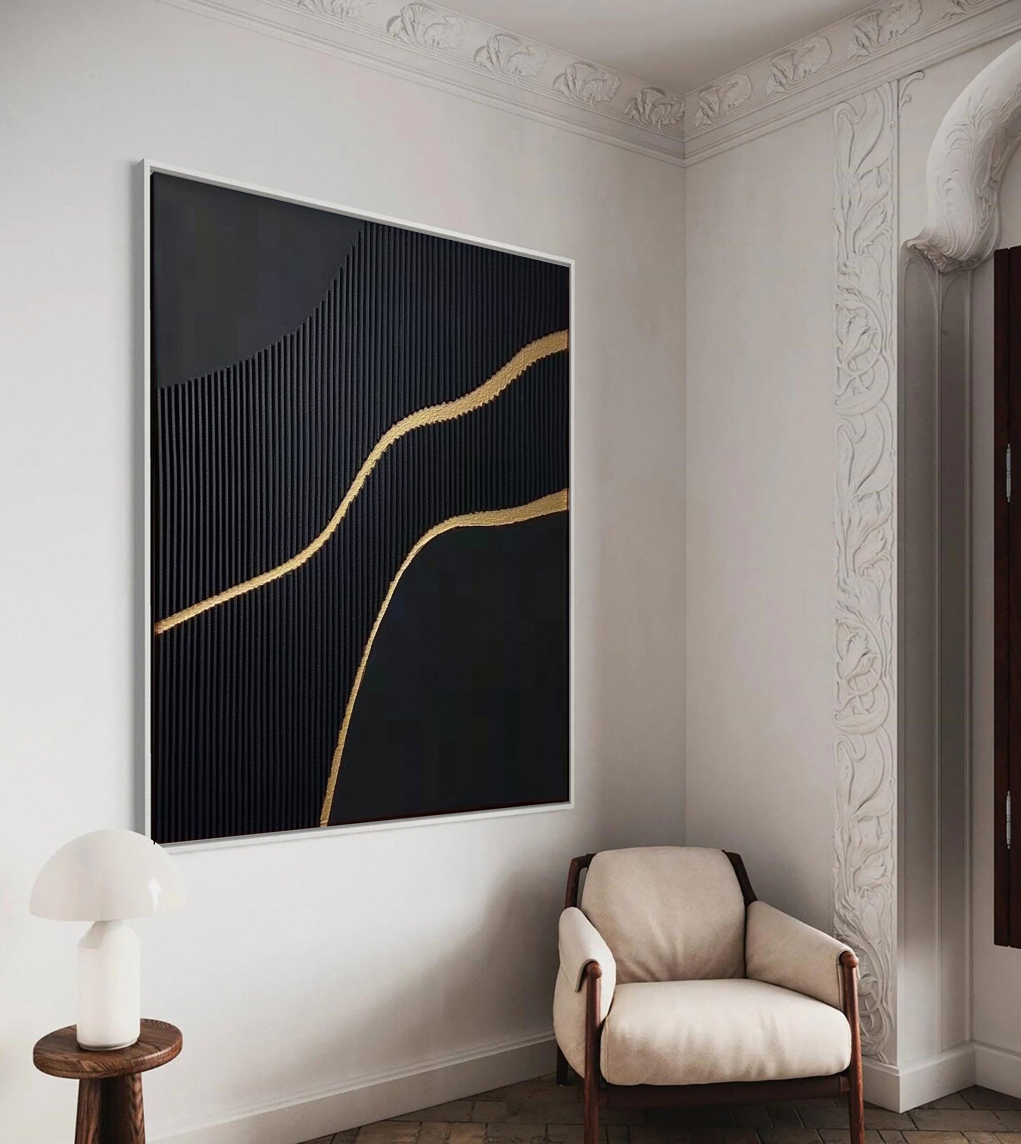 Luxury Black & Gold Abstract Art Modern Canvas for Home #MM128