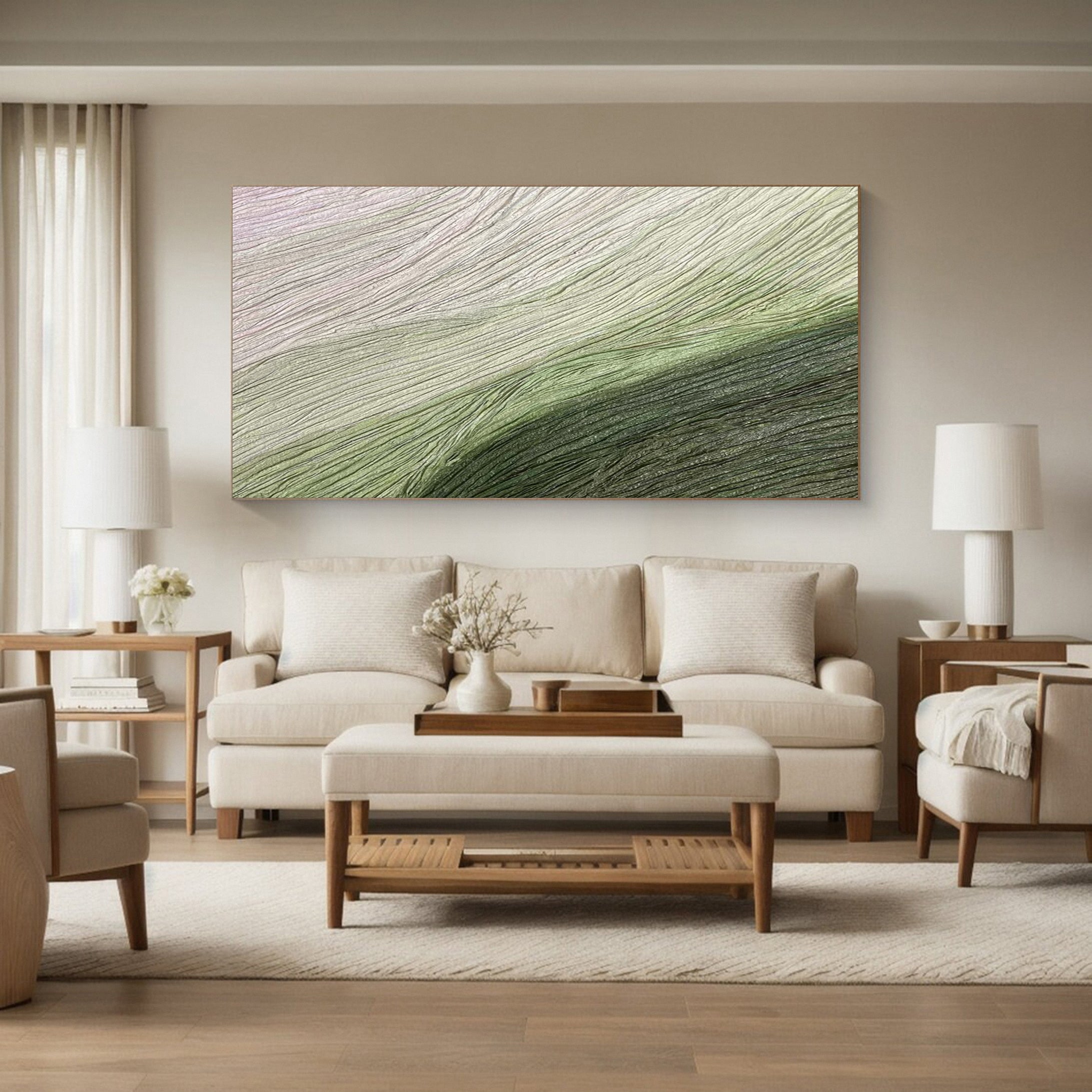 Green Abstract Art with a Textured Horizontal Surface #MM632