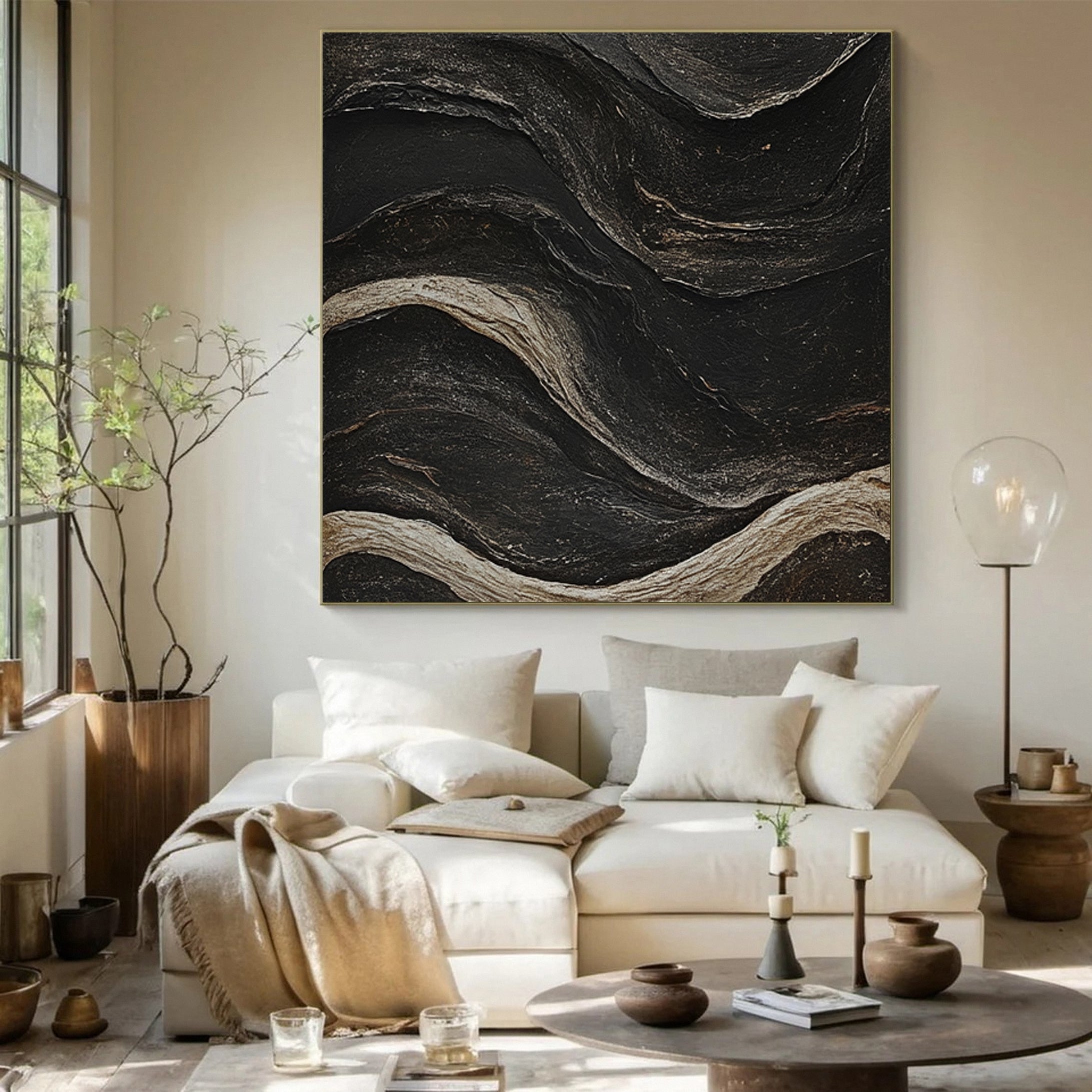 Contemporary Black Abstract Art for Living Room Decor #MM132