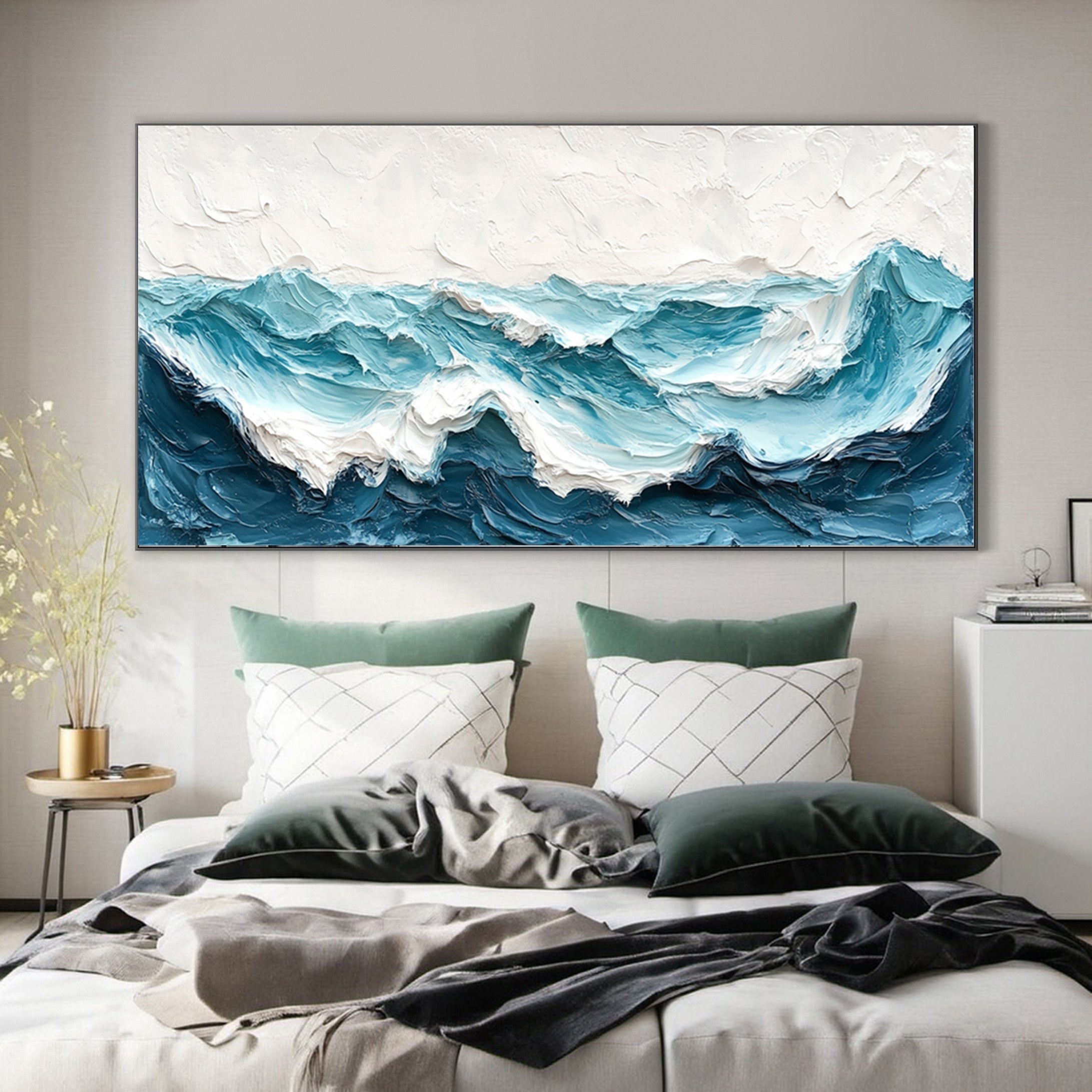 Modern Ocean Wall Art Large Textured Wave Canvas