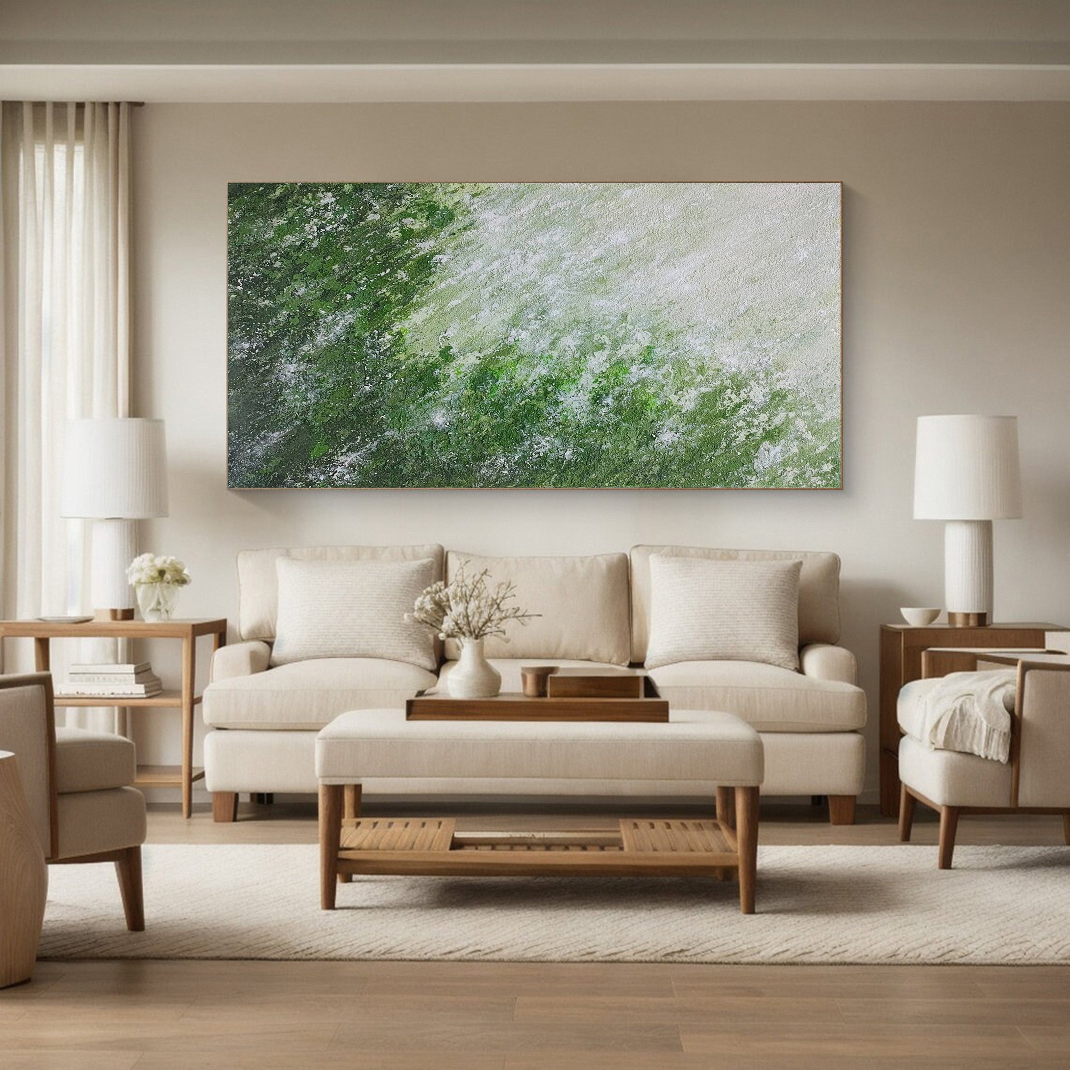 Contemporary Abstract Painting with Green and Neutral Blend #MM636