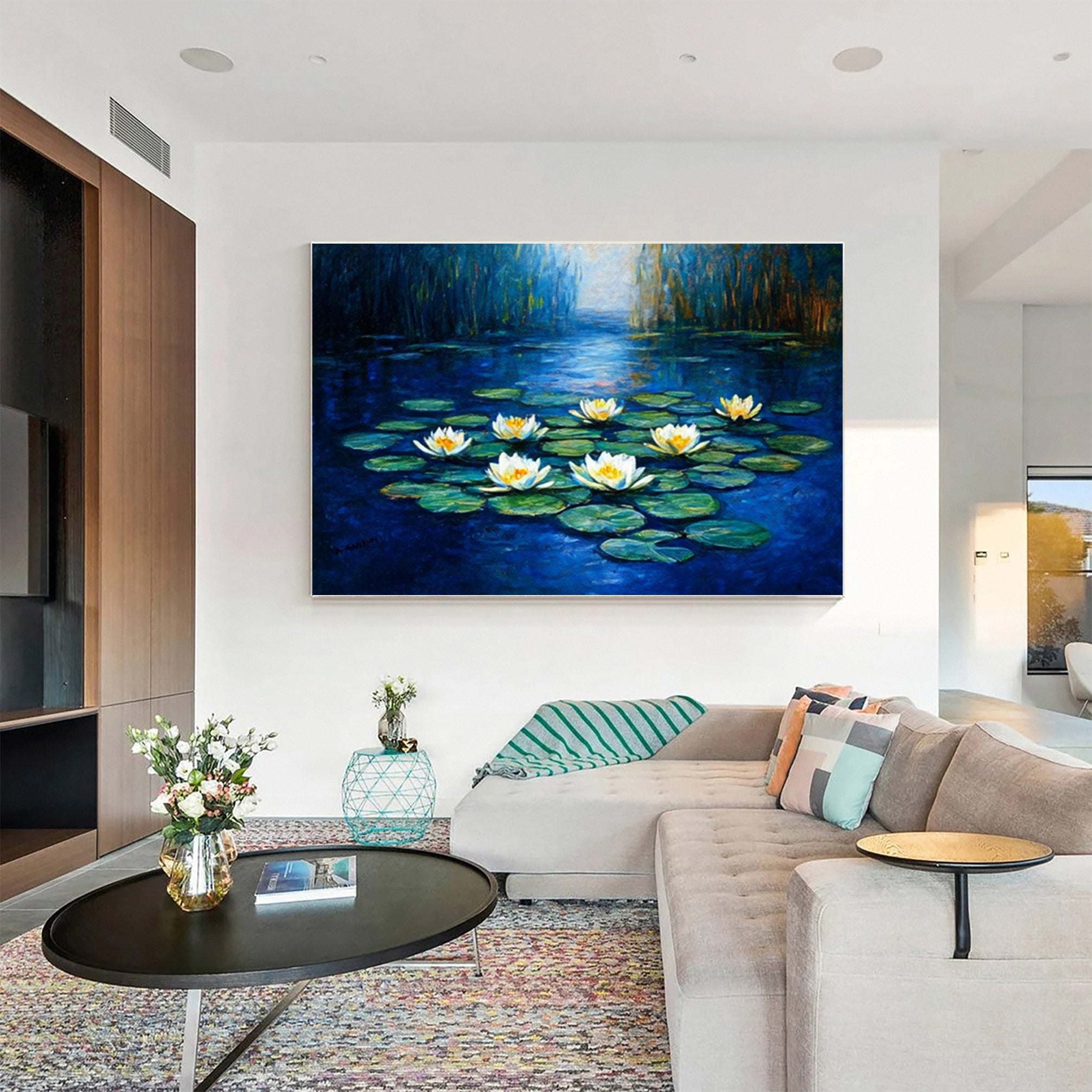 Tranquil Water Lily Pond: Serene Art with White Blooms #MM643