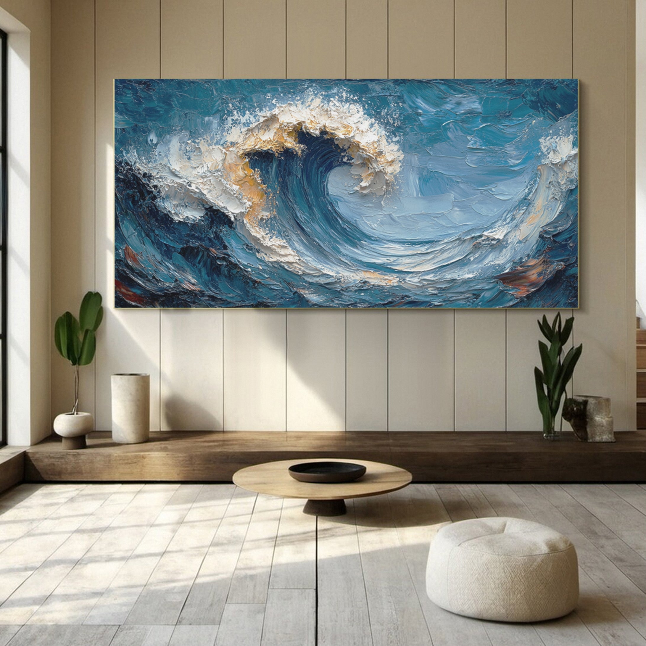 Large Abstract Ocean Wave Canvas Dynamic Coastal Wall Art #OP028