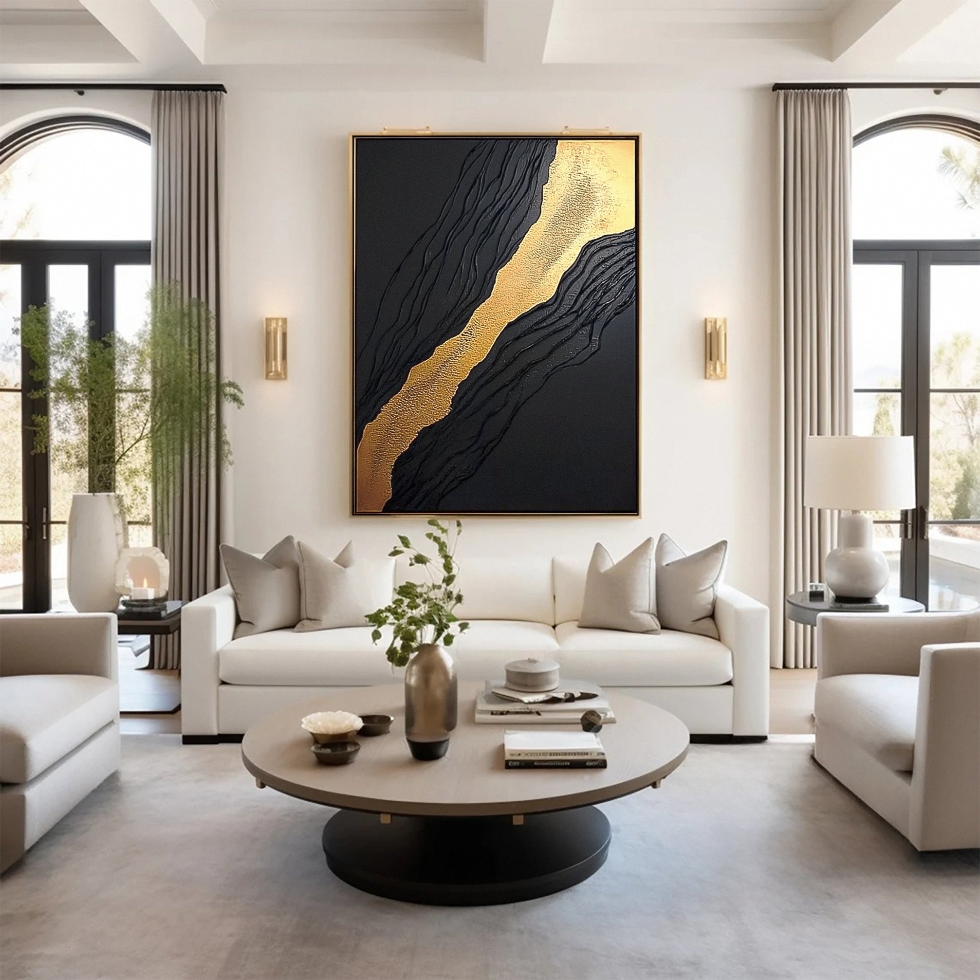 Luxurious Black & Gold Abstract Wall Art for Living Room #MM130