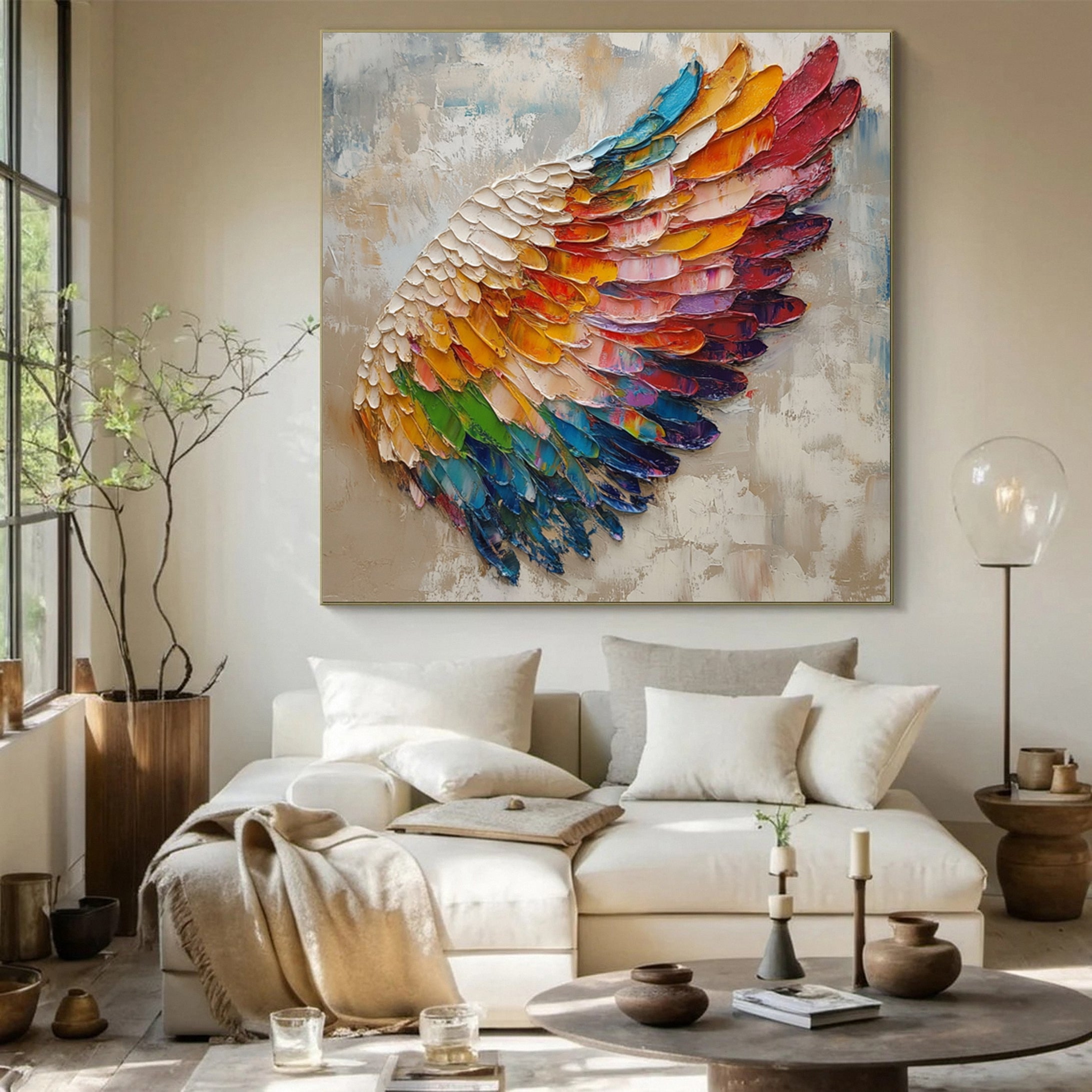 Large Colorful Wing Abstract Art Modern Textured Canvas #MM155