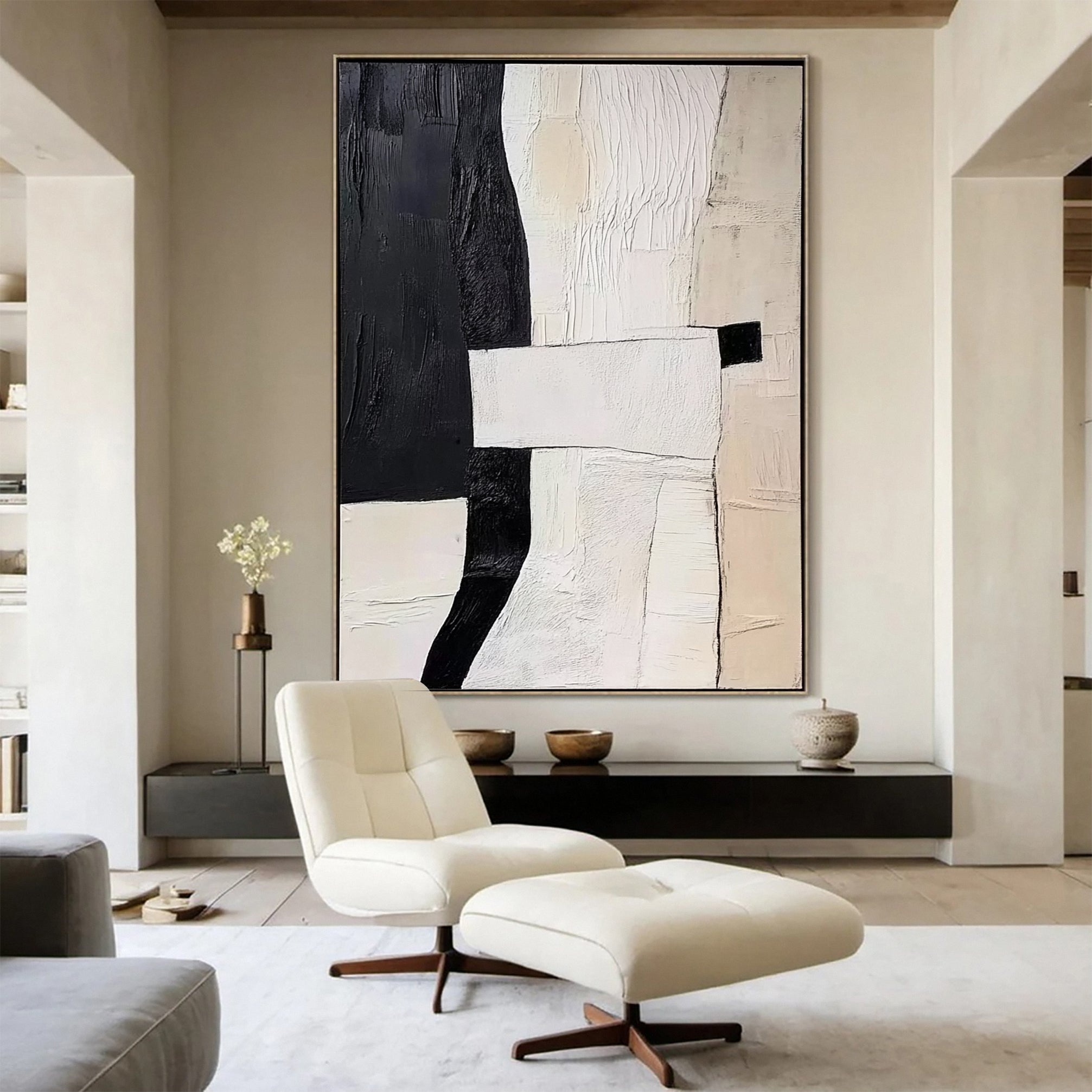 Chic Geometric Black & Beige Wabi Sabi Canvas Art #MM145