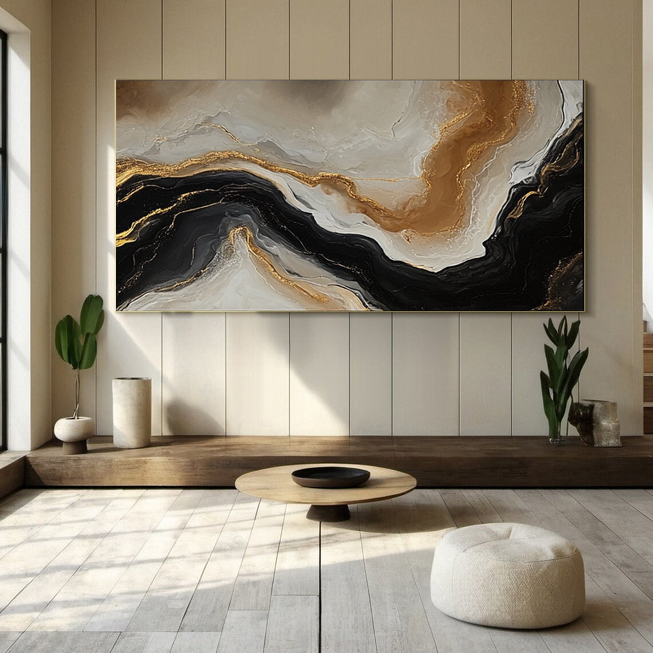 Luxury Abstract Canvas Art in Gold and Black #AB056