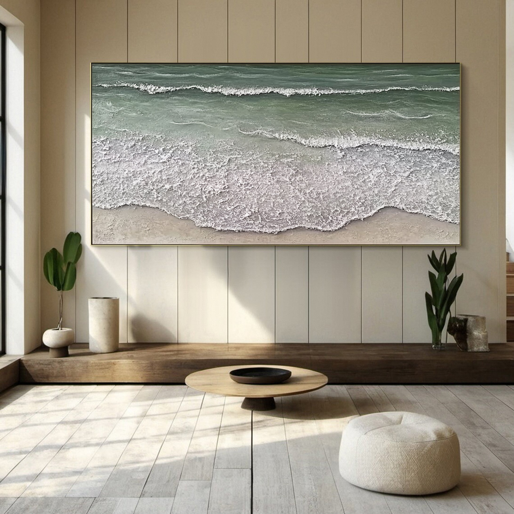 Large Beach Canvas Art Tranquil Green Ocean Wall Decor #OP050