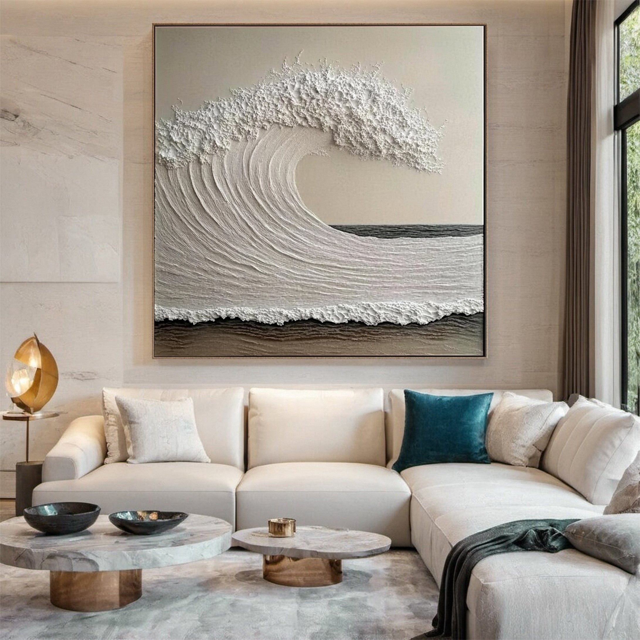 Neutral Wave Canvas Oversized Textured Coastal Wall Art #OP047