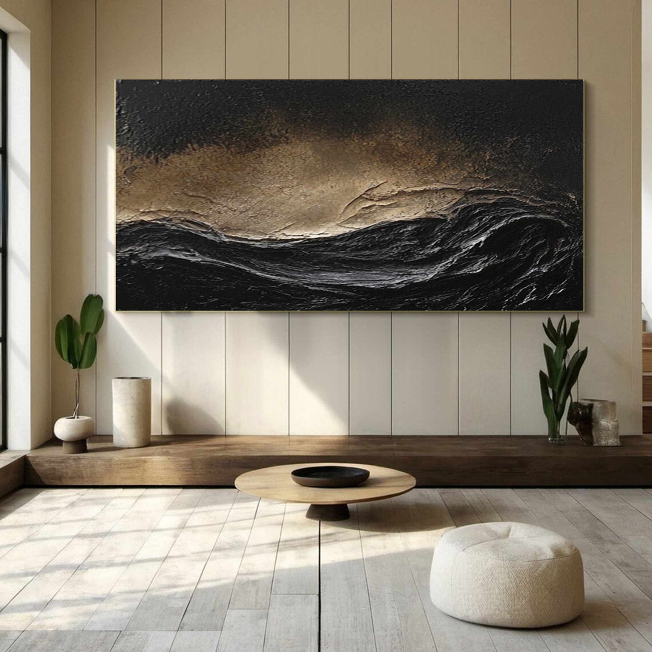 Dynamic Dark Wave Abstract Painting for Elegant Spaces #MM147