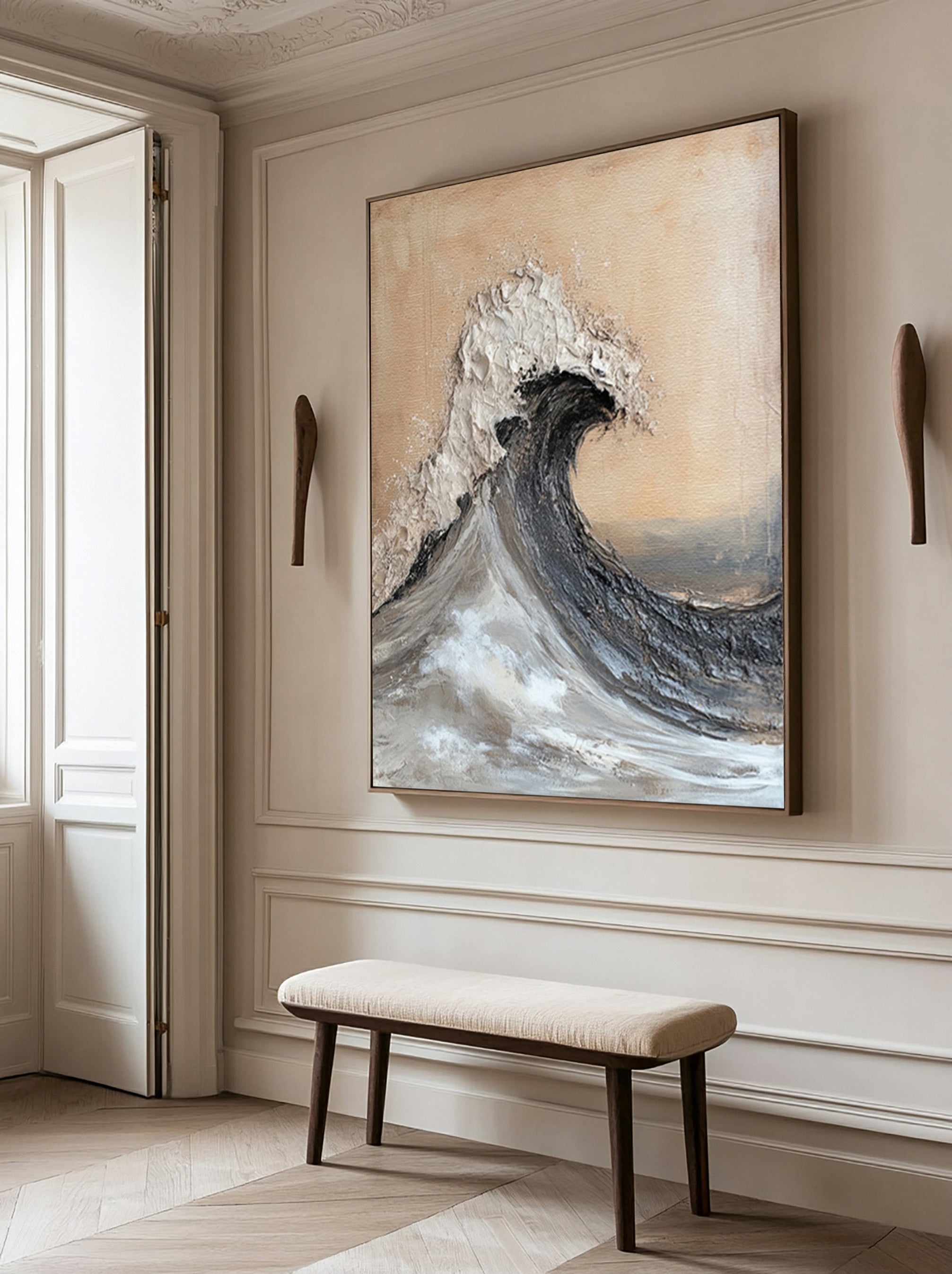 Textured Coastal Curl: Ocean Wave Canvas with Foaming Detail #MM629