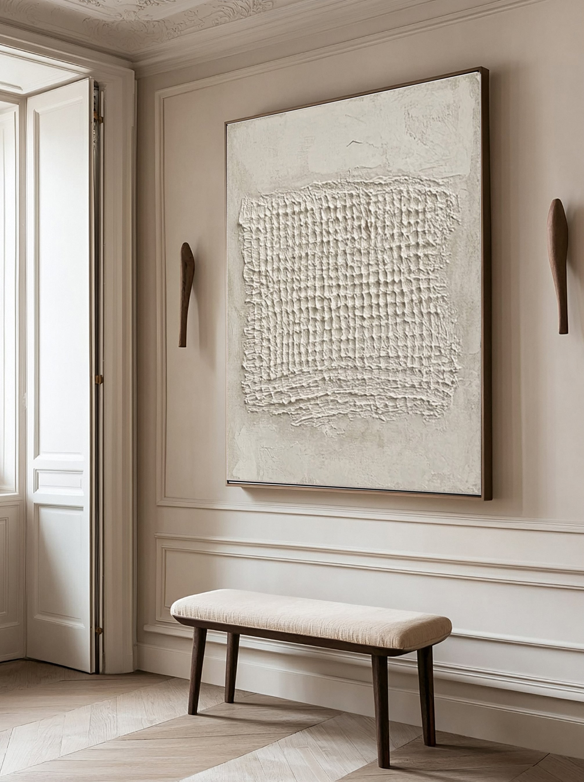 Sculpted Neutral Grid: Minimalist Abstract with Central Texture #MM600
