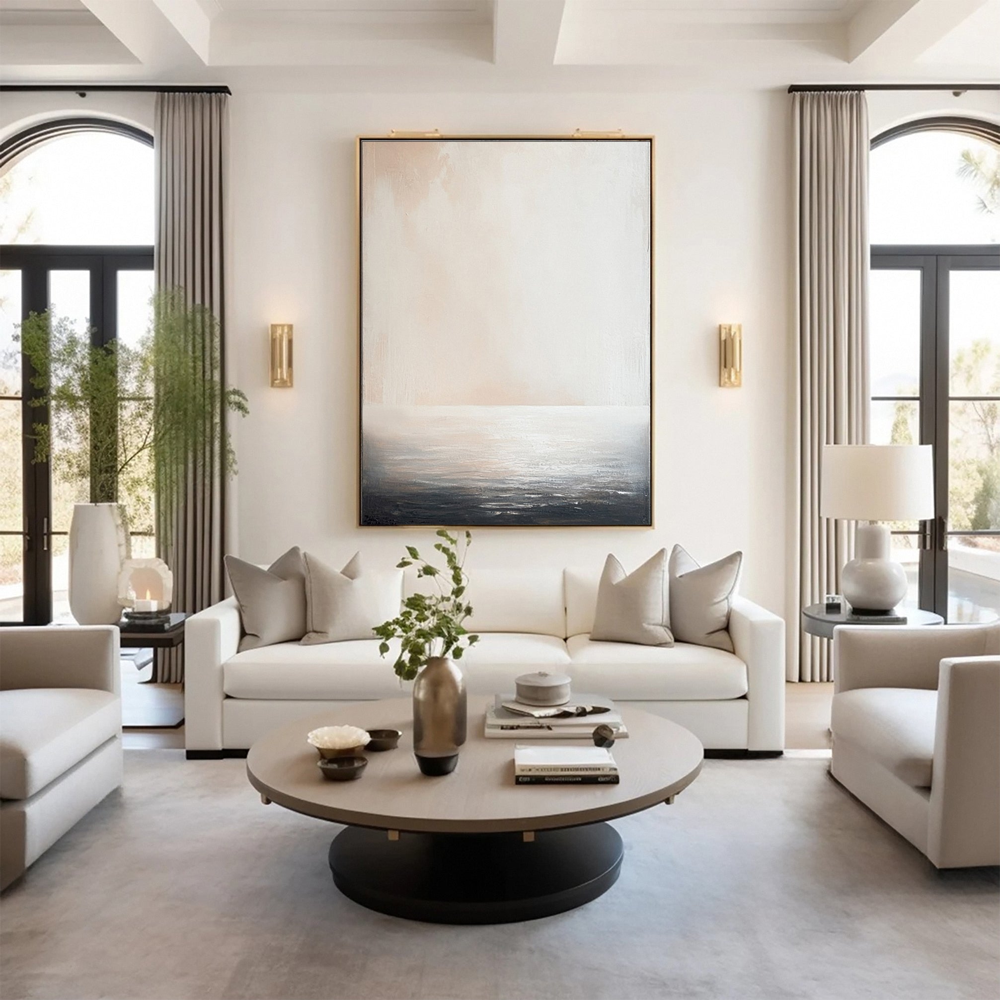 Elegant Abstract Art in Neutral Tones for Modern Living Rooms #AB029