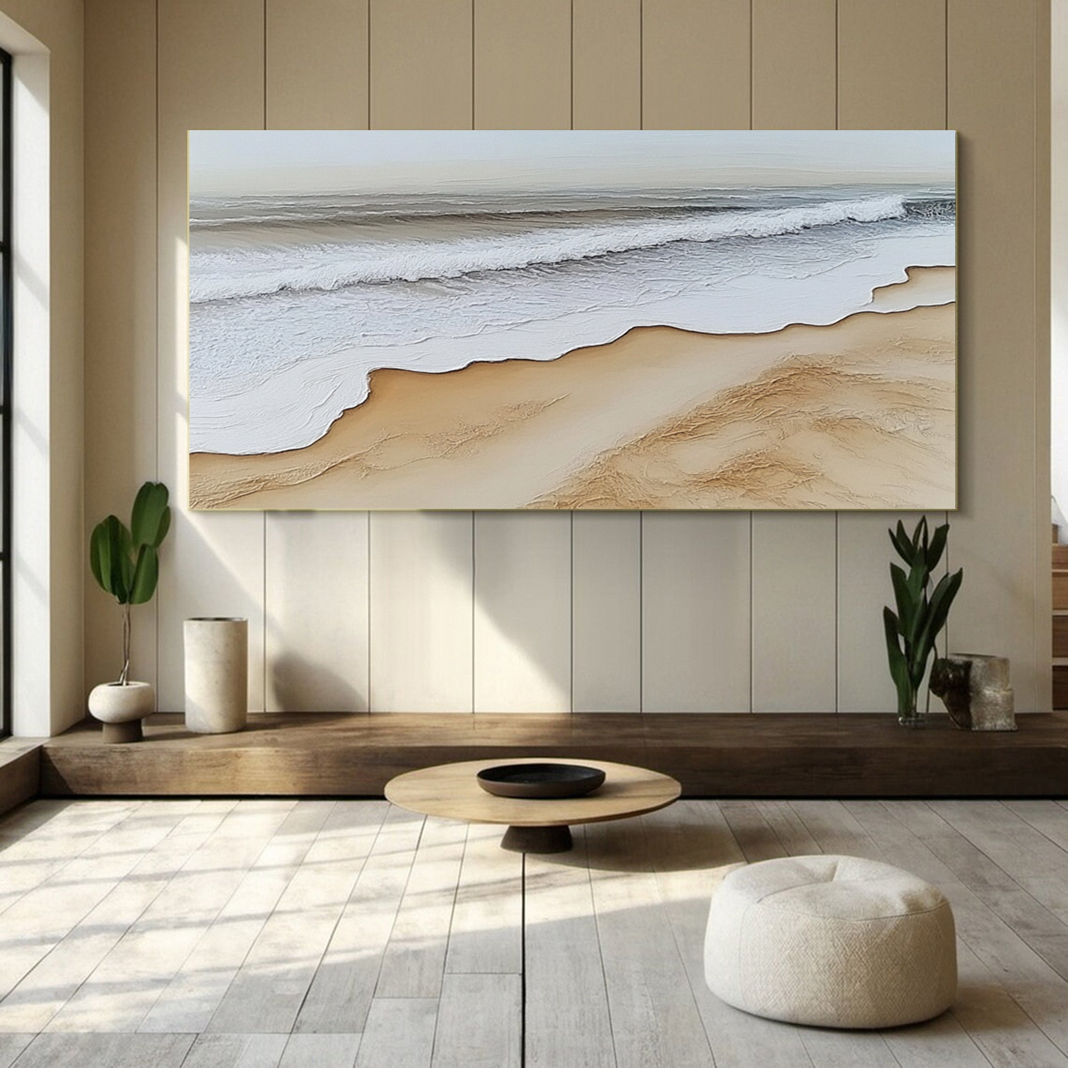 Luxury Beach Shoreline Canvas Textured Coastal Wave Art #OP051