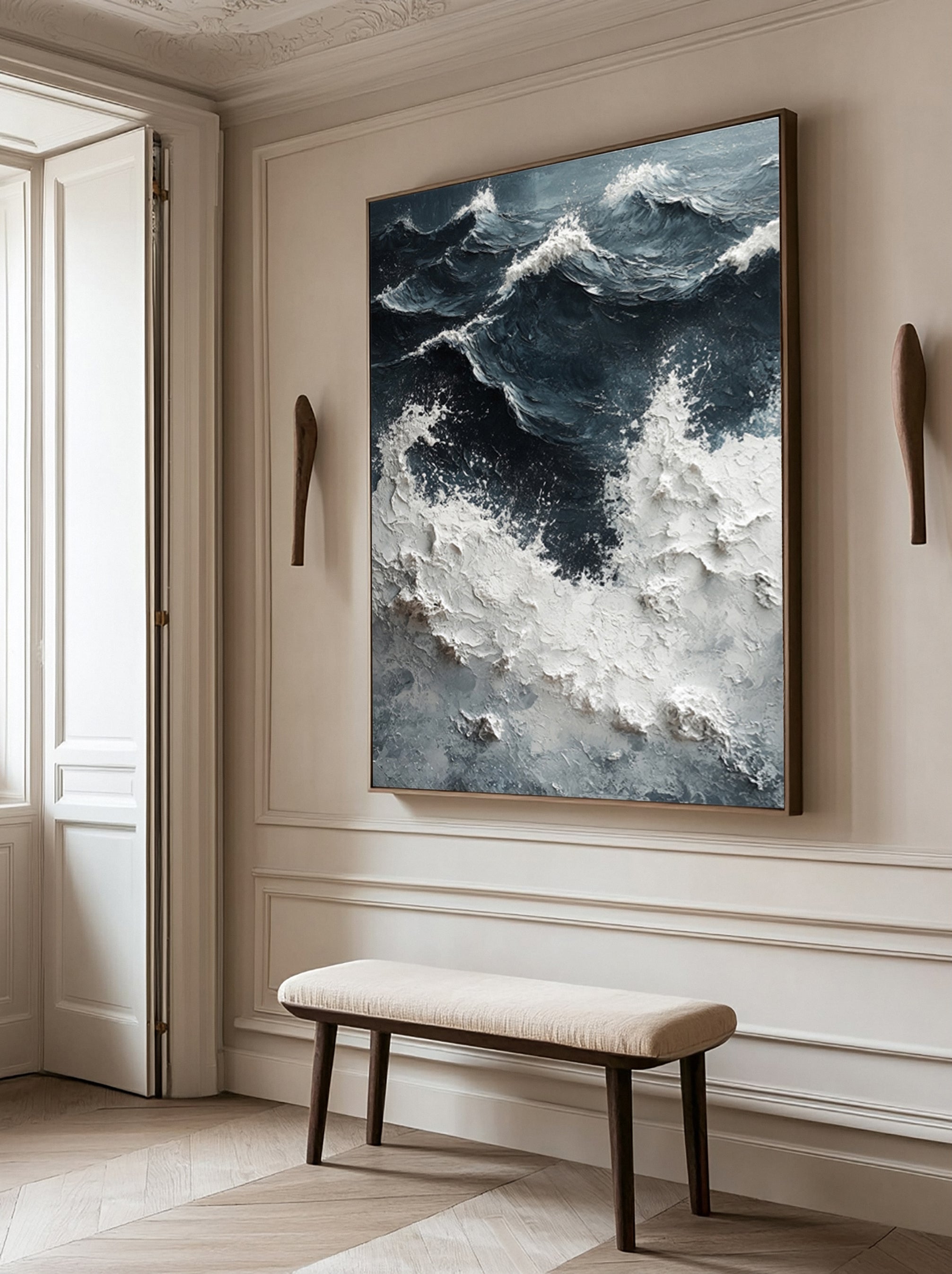 Noir Depths Surge: Dynamic Wave Art with Crashing Whitecaps #MM628