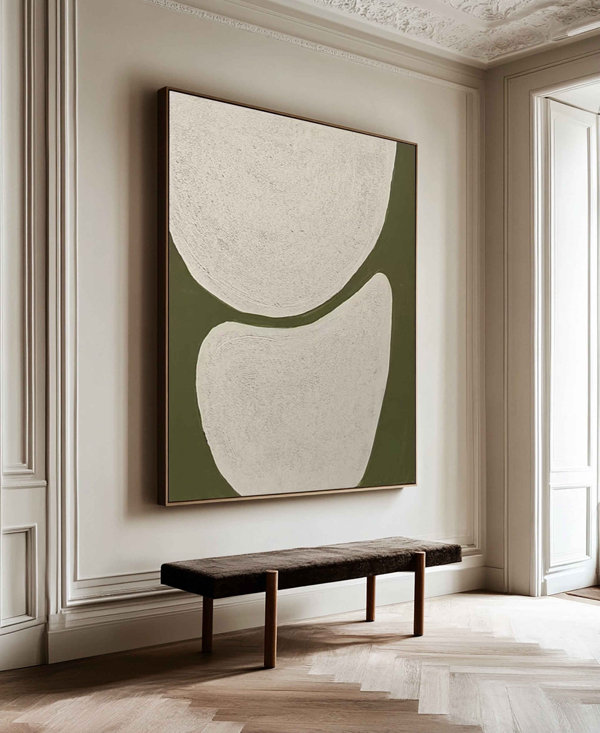 Minimalist Art with Textured Shapes in Olive and White #MM623