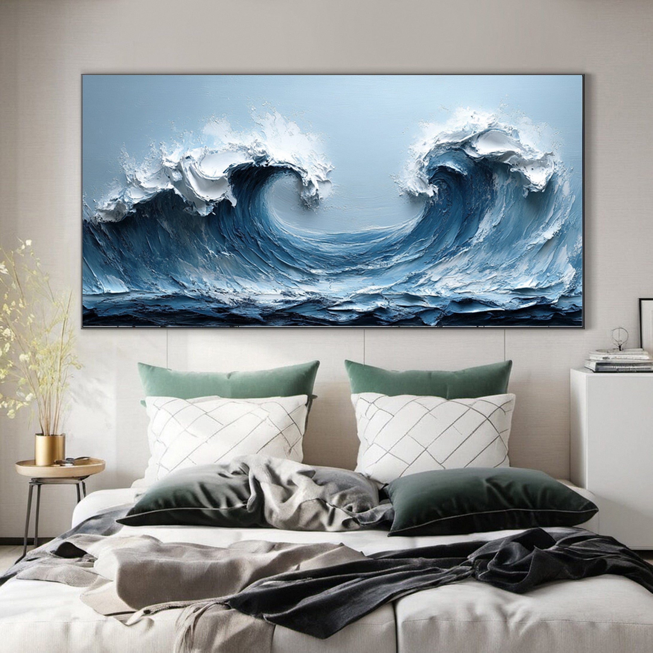 Serene Ocean Wave Art for Modern Living Rooms #OP018