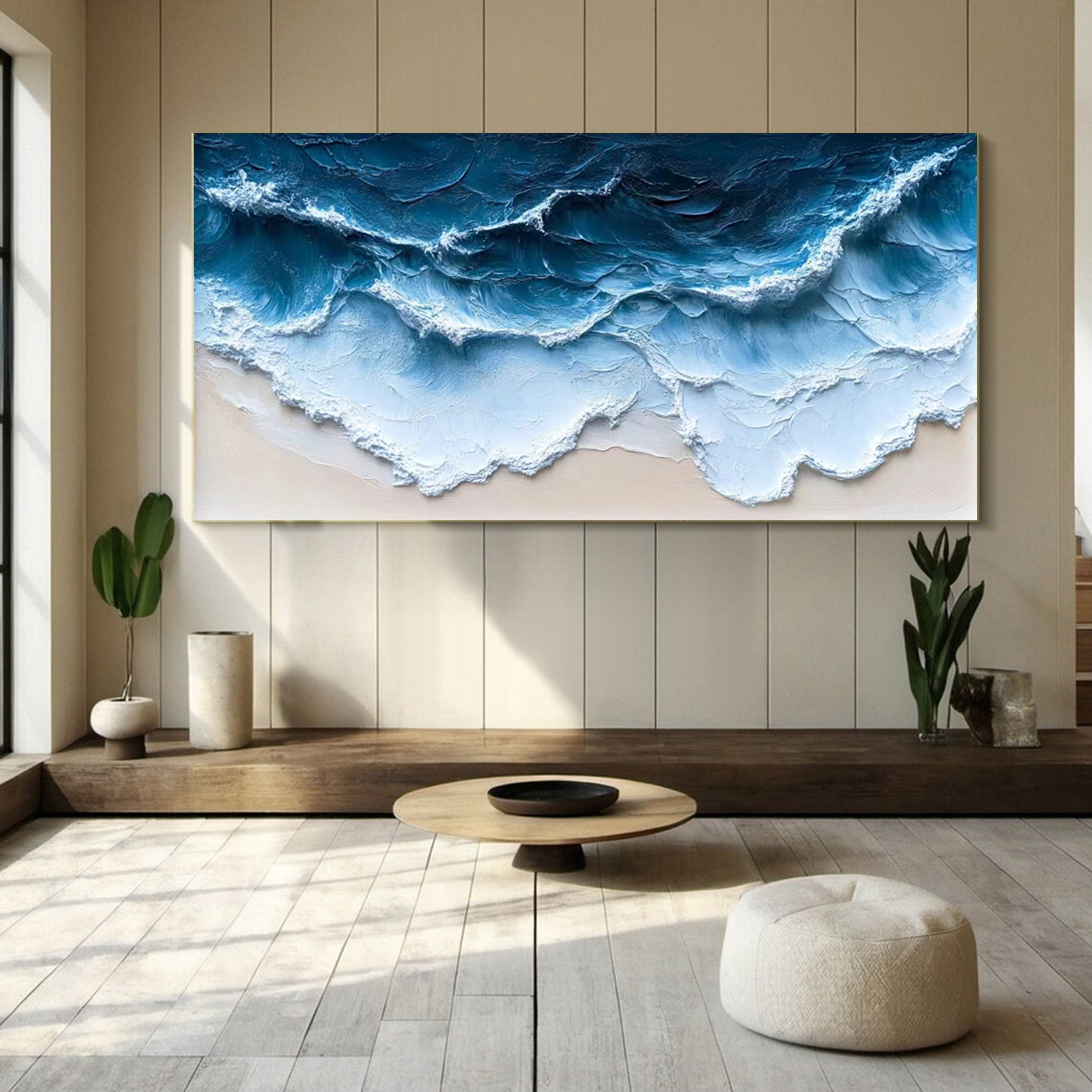 Large Textured Ocean Wave Canvas Modern Coastal Wall Art #OP013