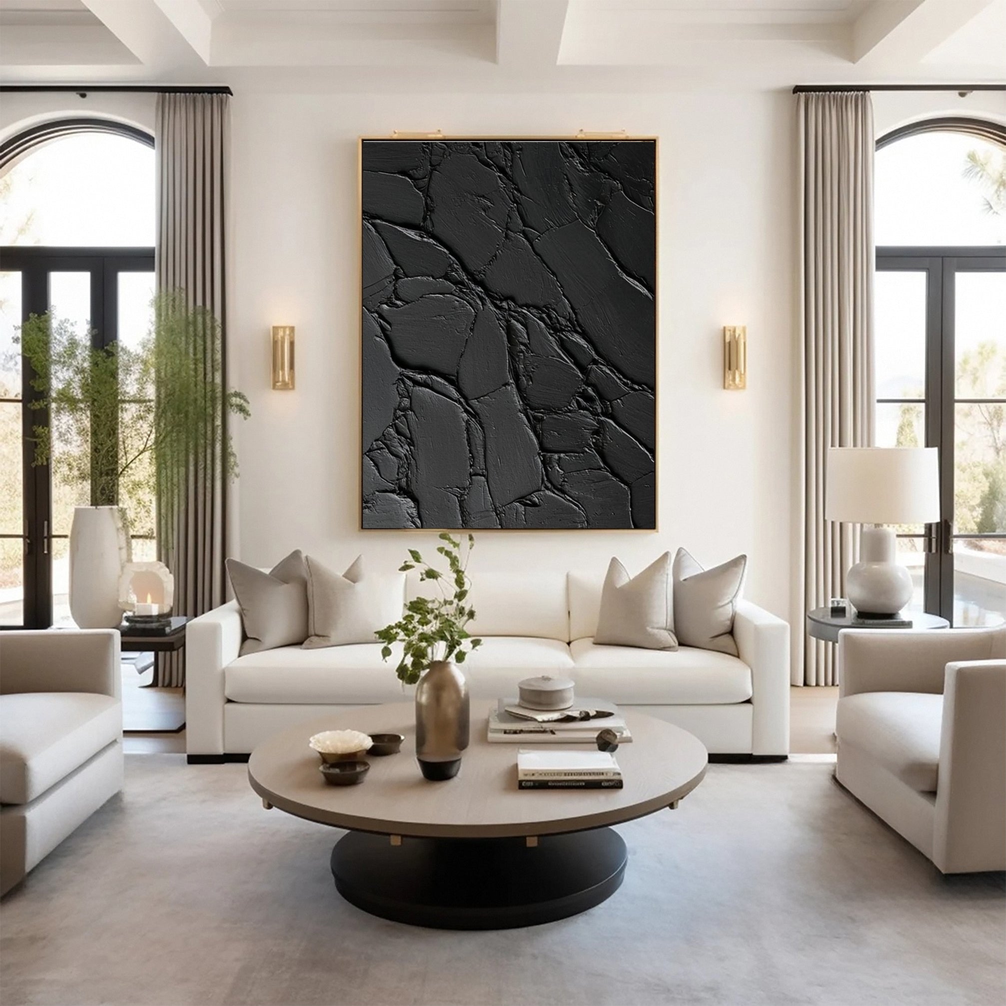 Contemporary Black Canvas Art Minimalist Texture #MM119