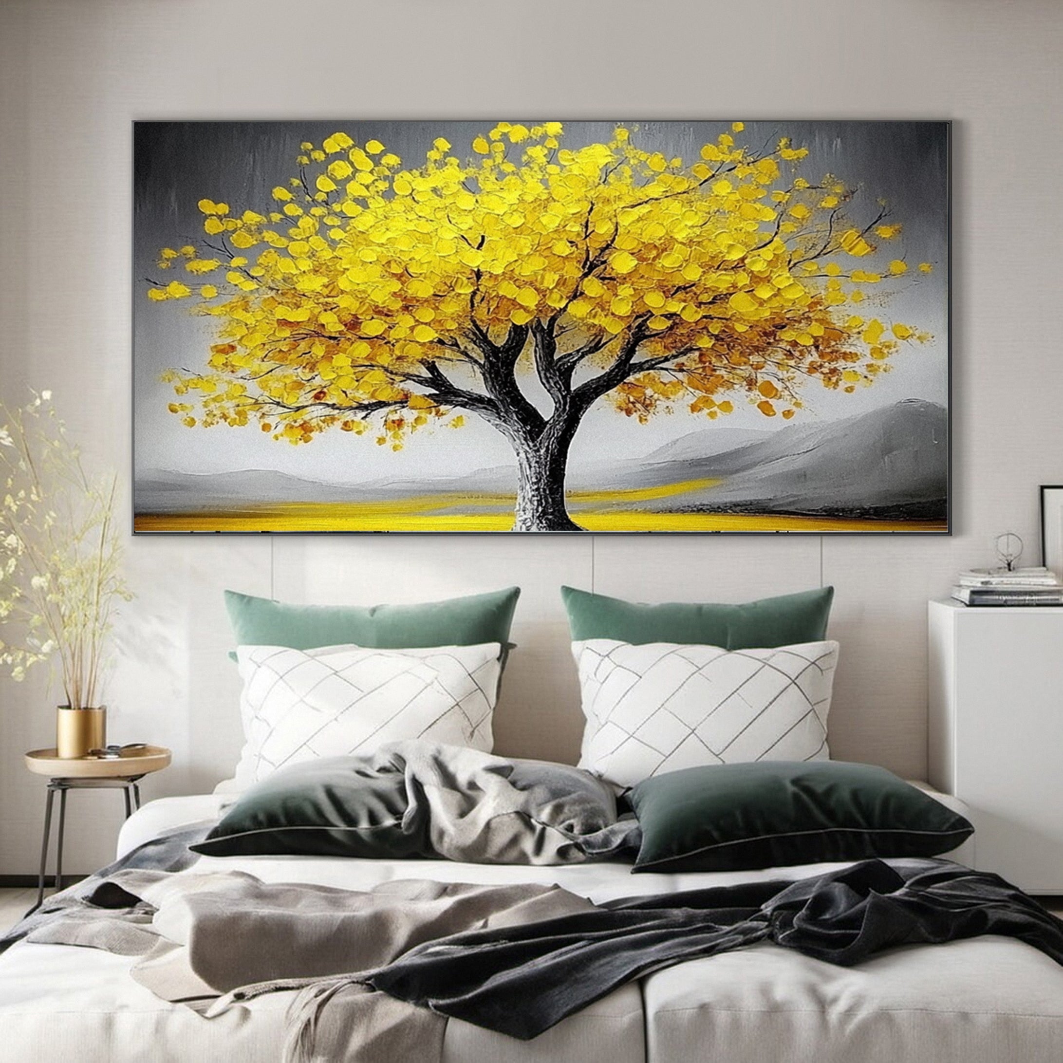 Large Abstract Tree Wall Art Yellow Color and Dynamic Texture #TP029