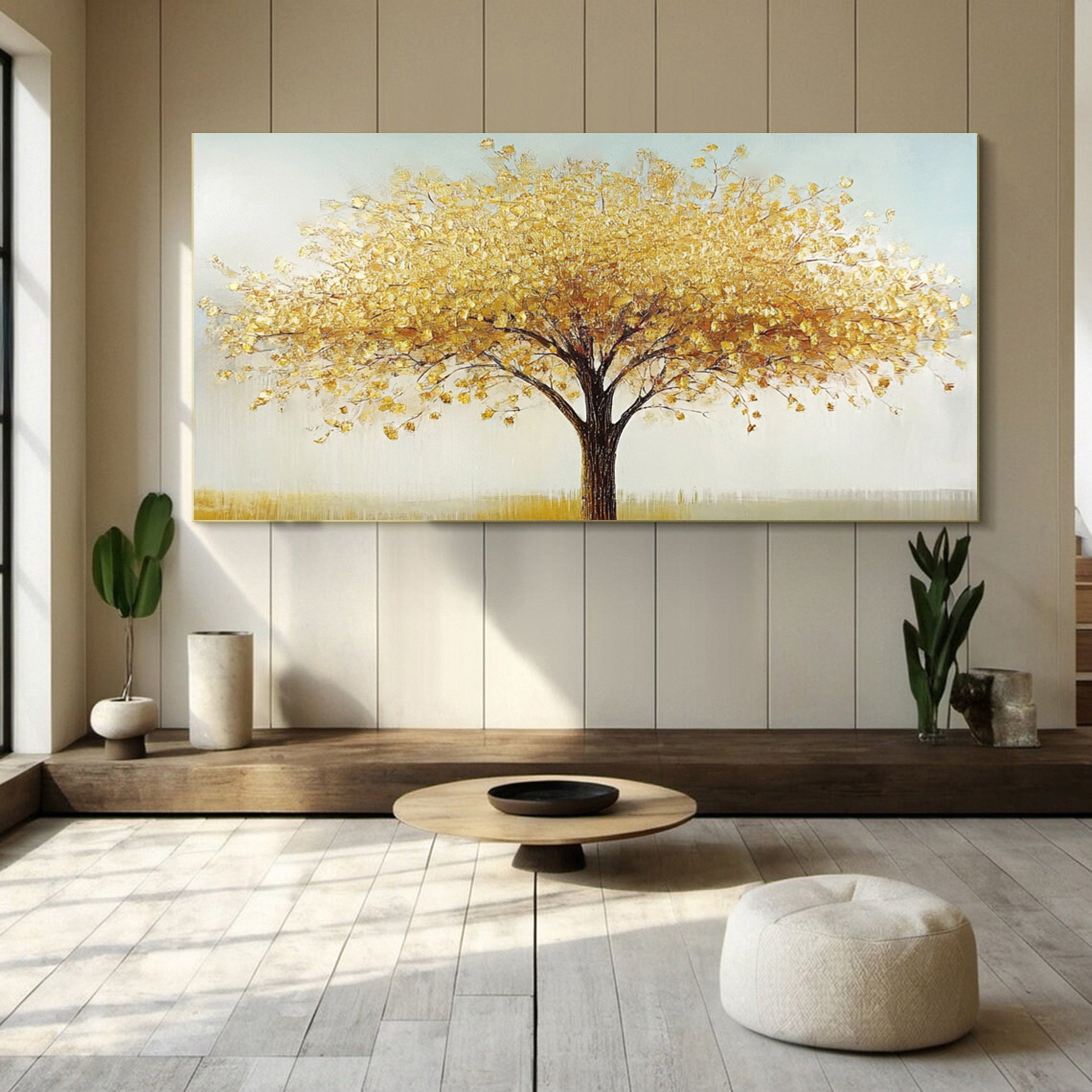 Golden Tree Wall Art Vibrant Autumn Decor For House #TP030