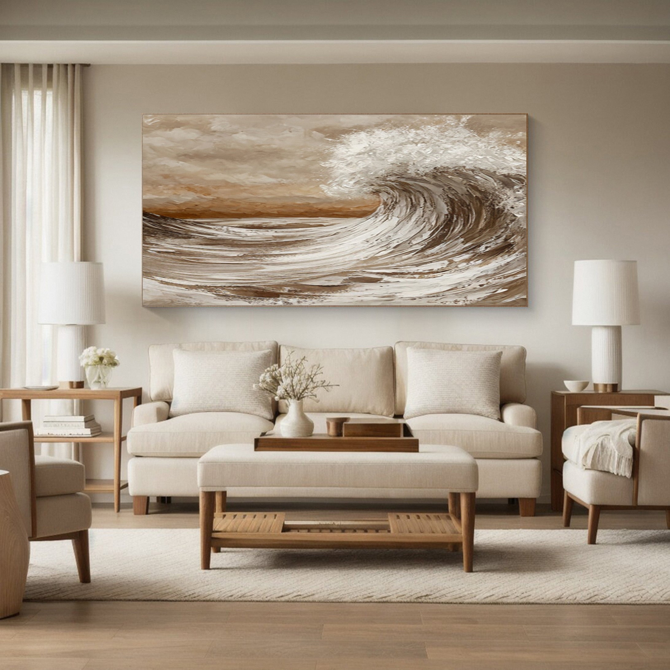 Sculpted Seascape in Earth Tones: Abstract Ocean Wave Relief #MM615