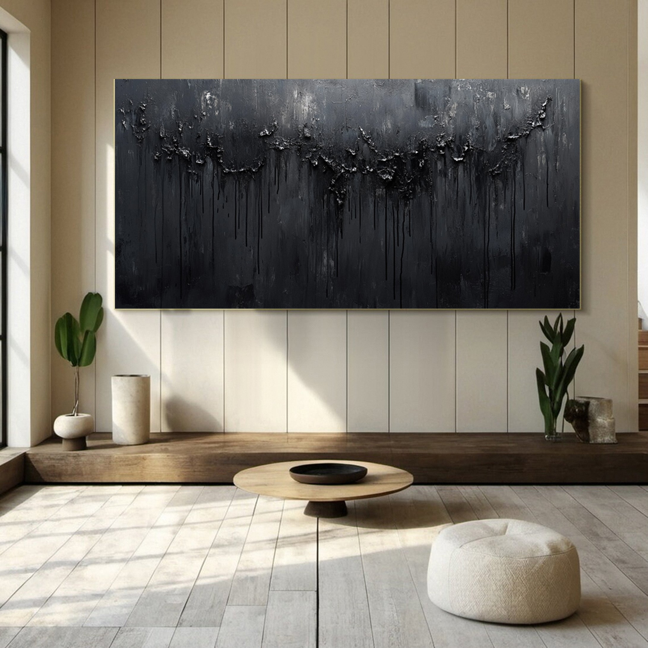 Modern Black Textured Wall Art for Living Room Decor #MM112