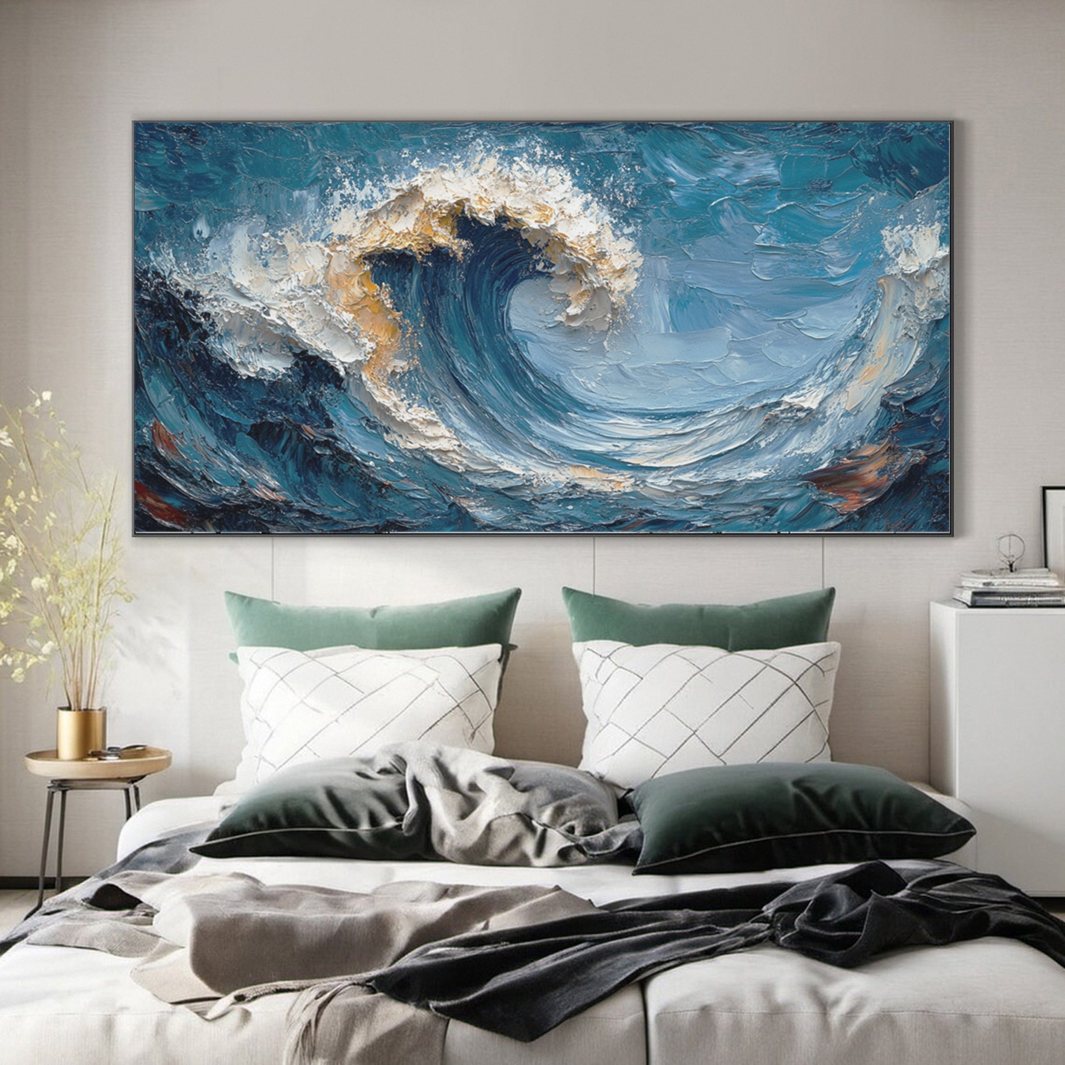 Large Abstract Ocean Wave Canvas Dynamic Coastal Wall Art #OP028