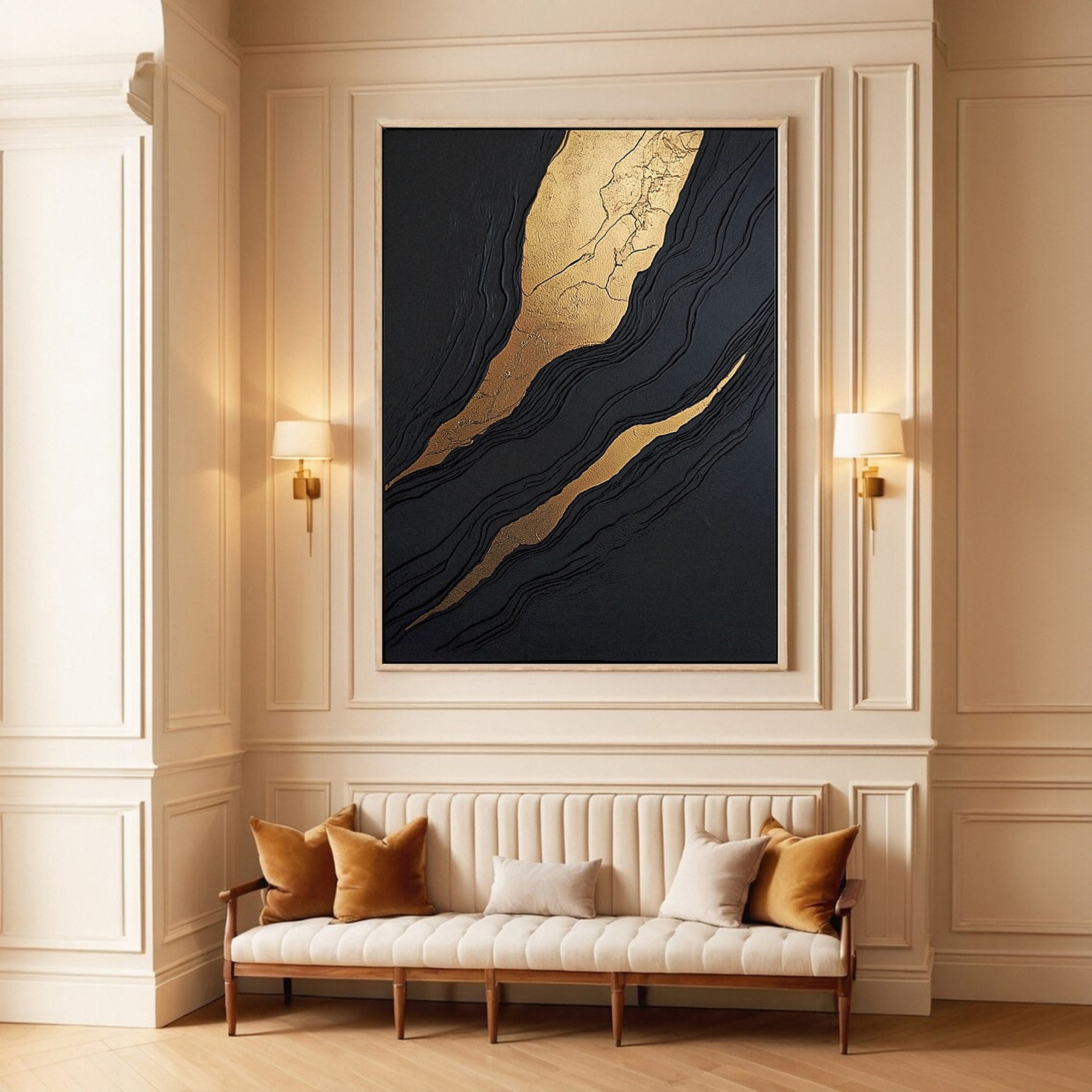 Gold & Black Canvas Art Bold Contemporary Wall Accent #MM129