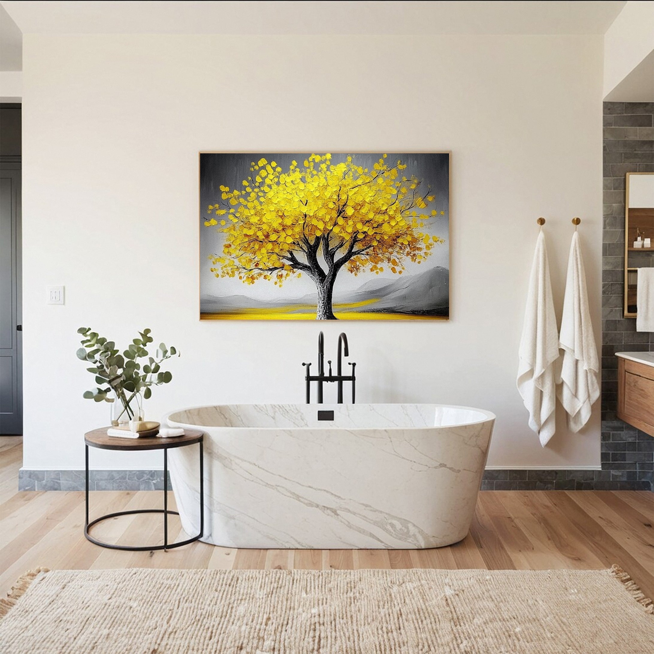 Large Abstract Tree Wall Art Yellow Color and Dynamic Texture #TP029