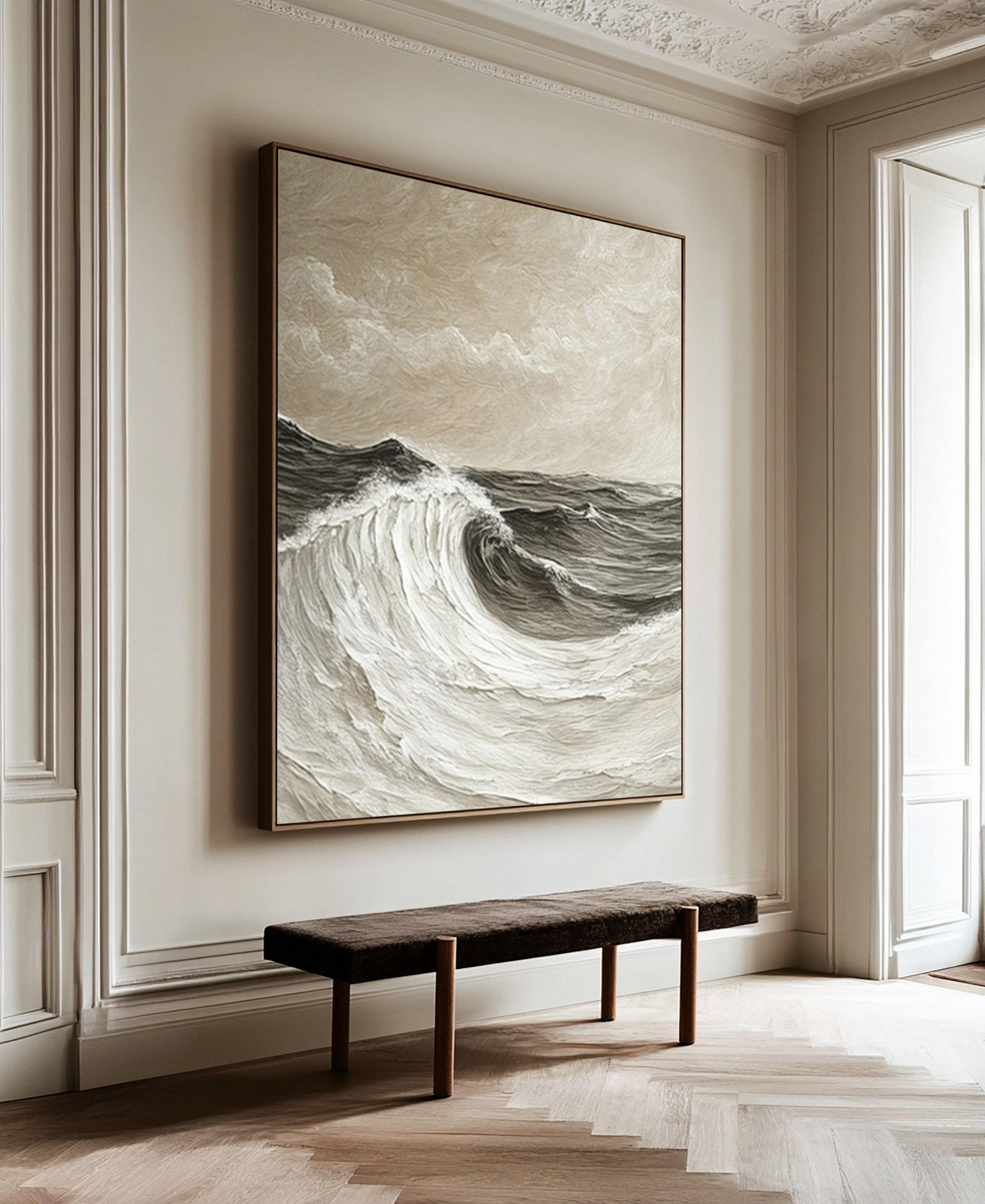 Sculpted Seascape in Neutral Hues: Abstract Ocean Wave Relief #MM621