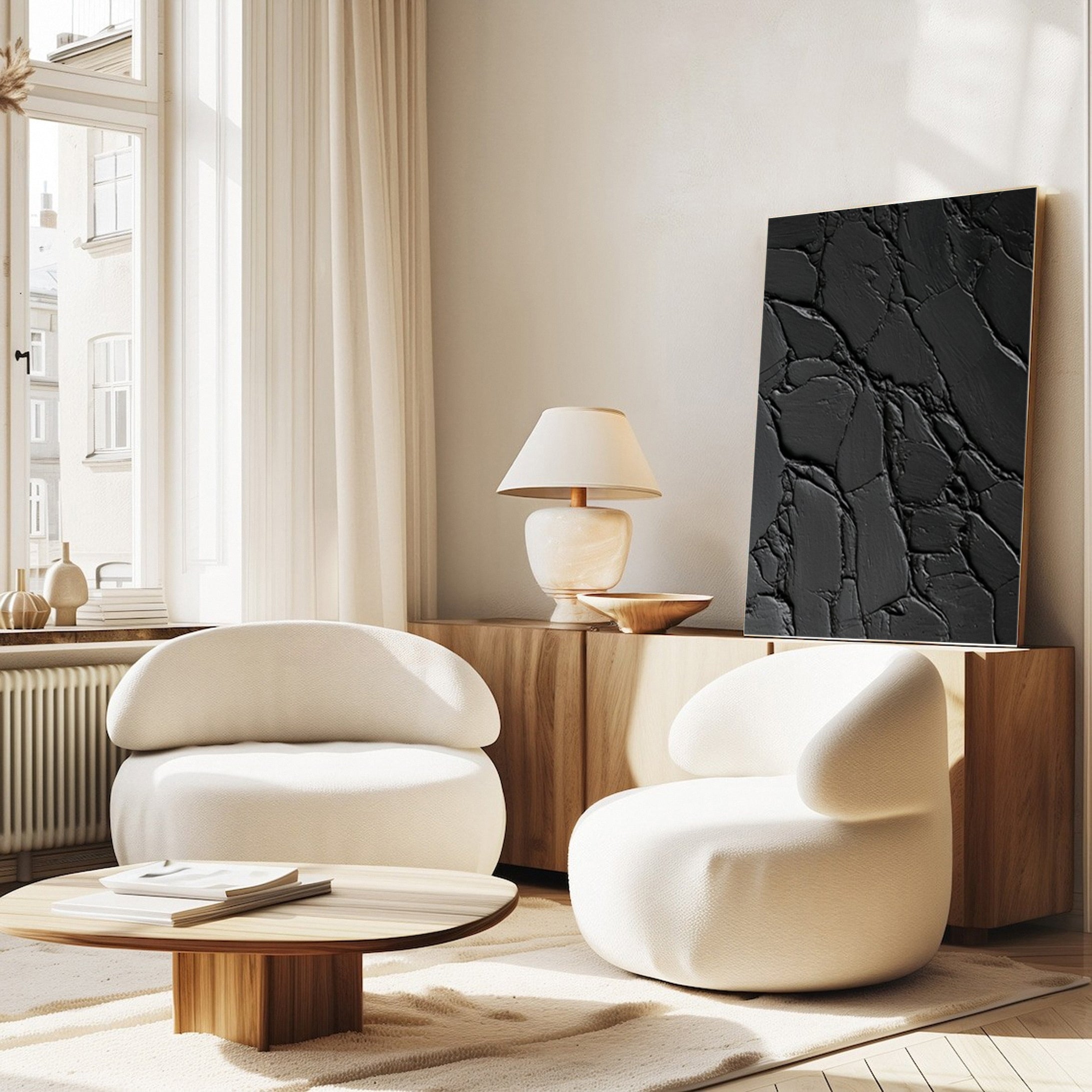 Contemporary Black Canvas Art Minimalist Texture #MM119