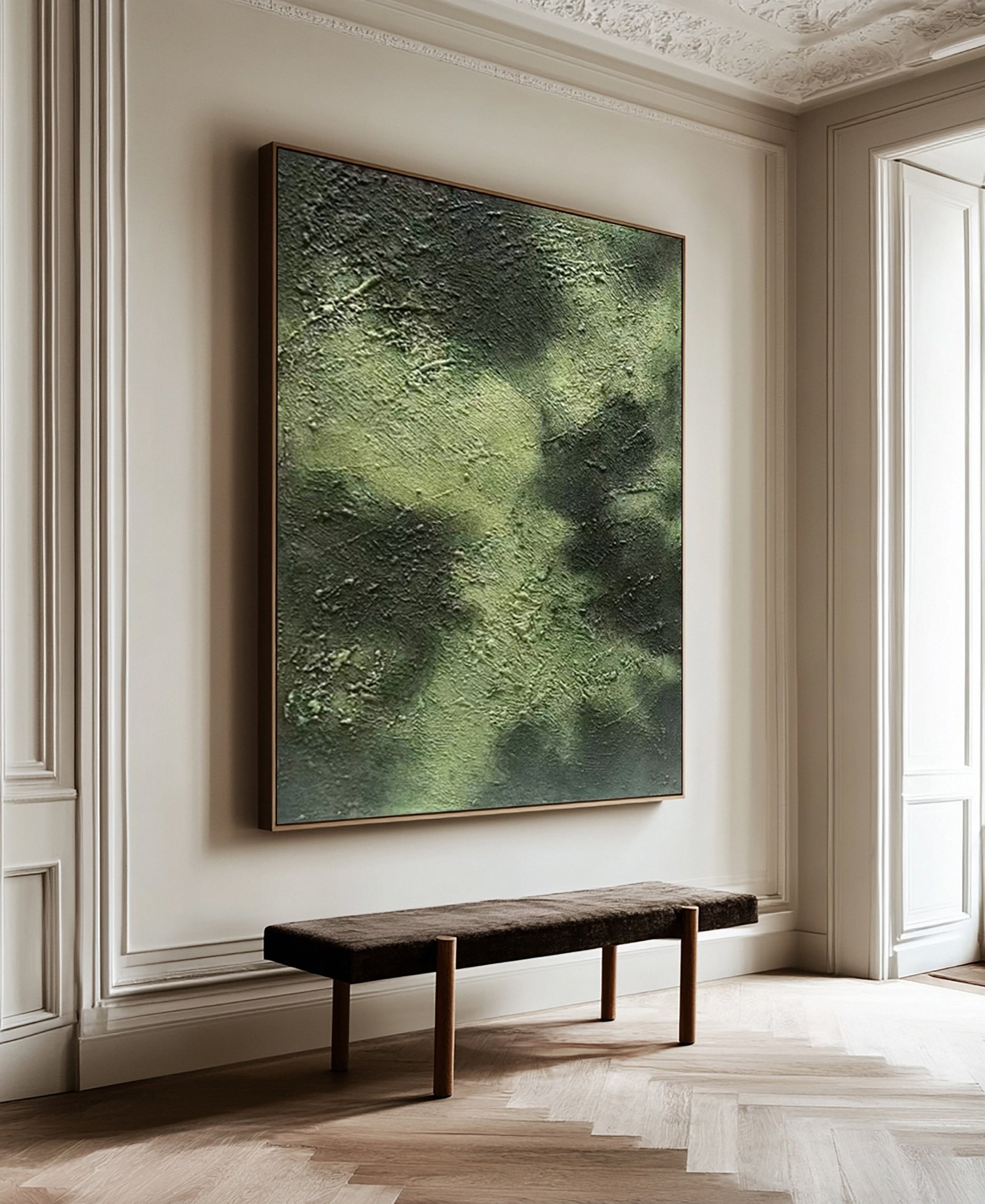 Textured Verdant Depths: Abstract Art in Layered Greens #MM635
