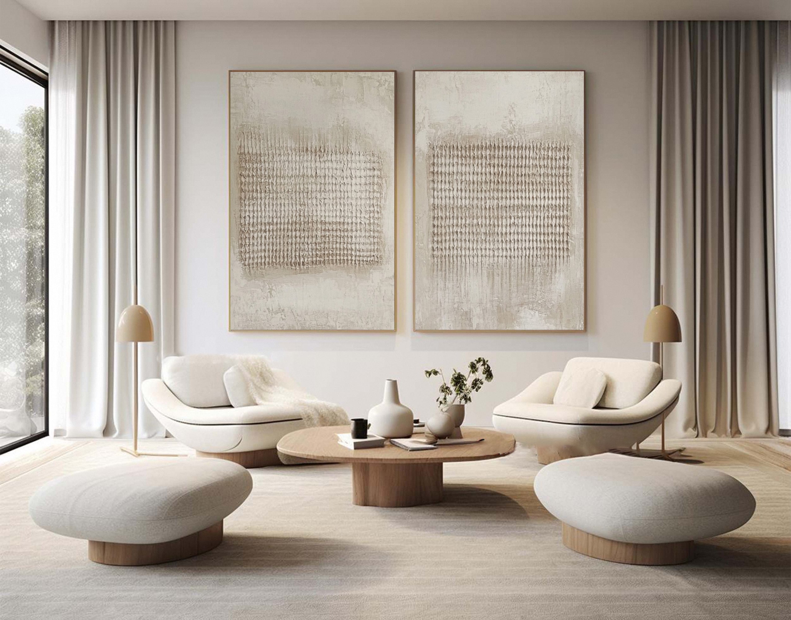 Neutral Grid Texture Diptych: Minimalist Abstract with Markings #MM605