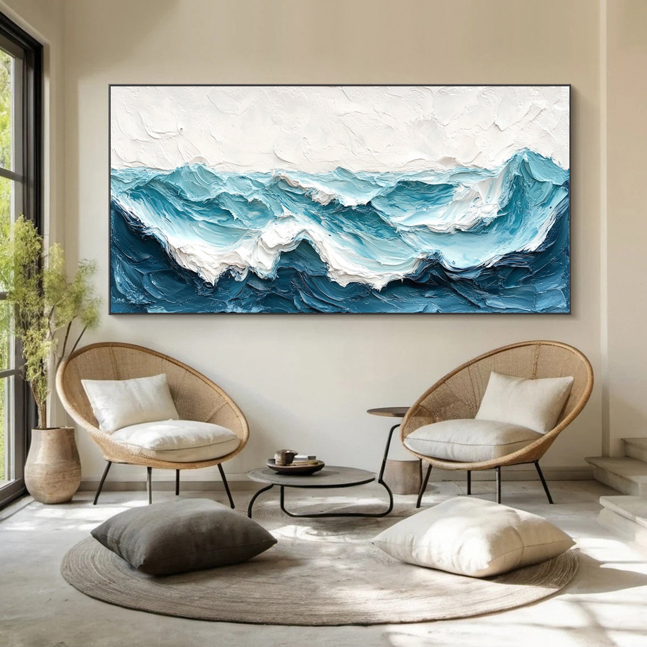 Modern Ocean Wall Art Large Textured Wave Canvas for House #OP027