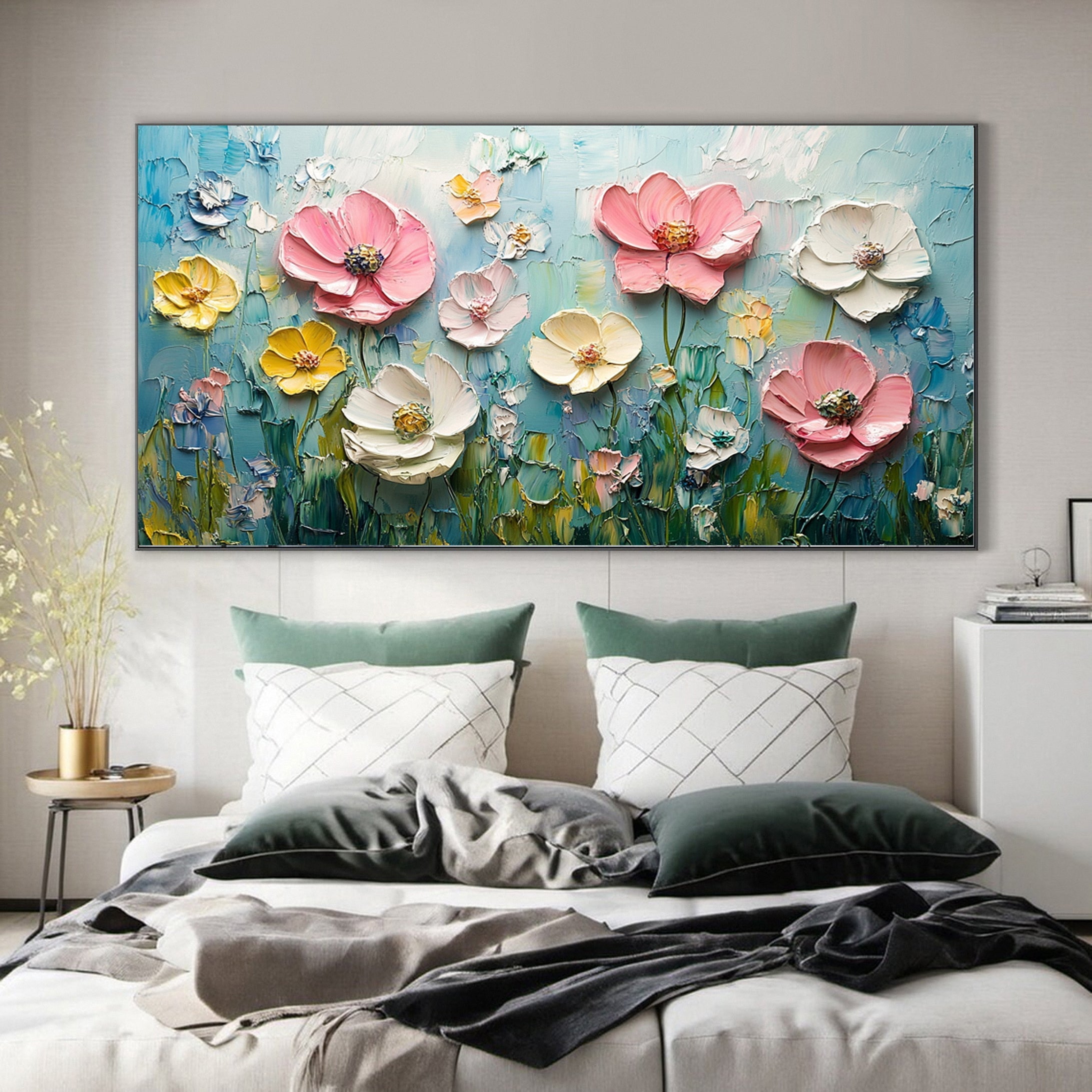 Textured Flower Field Unique Handmade Canvas Art for Modern Spaces #FB031