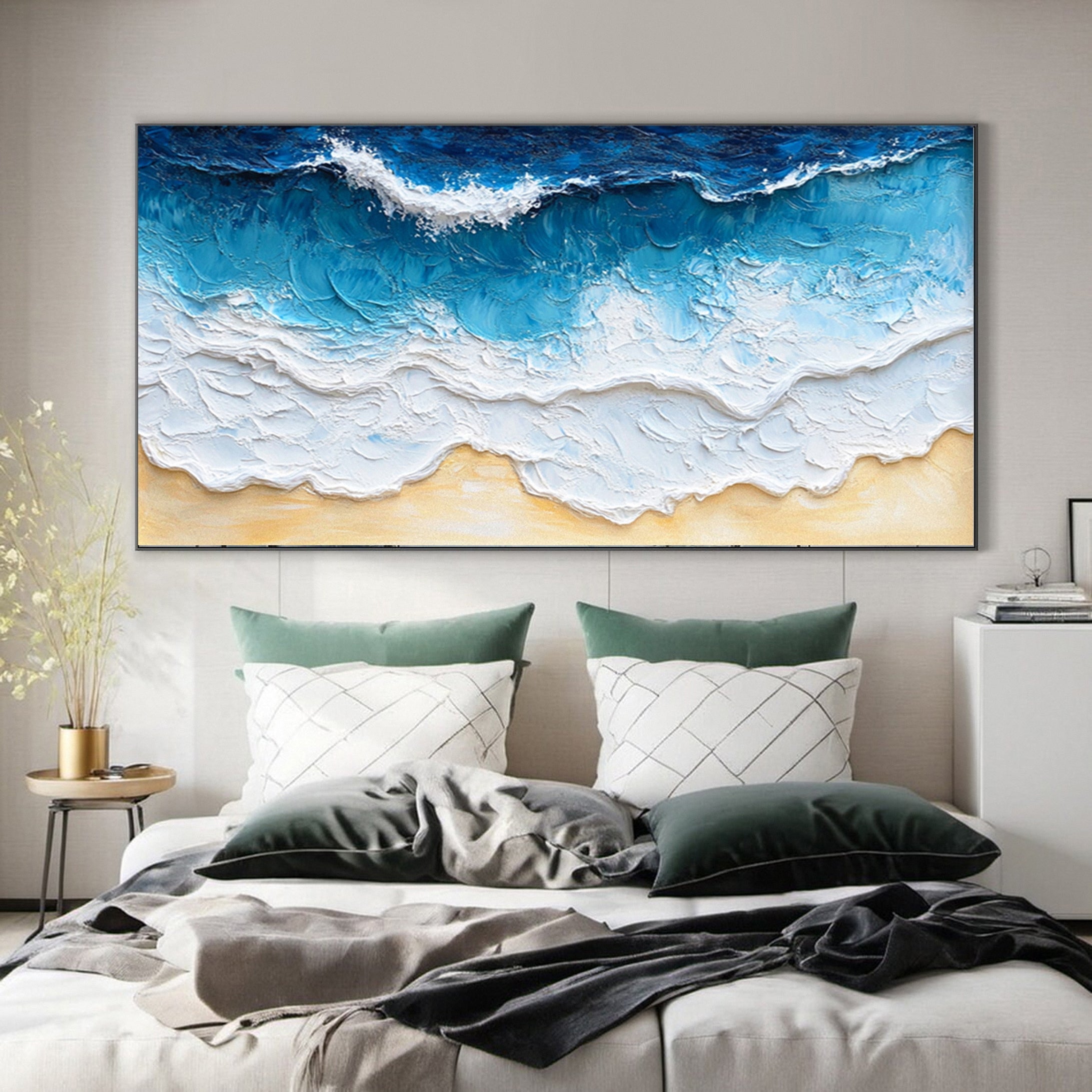 Textured Ocean Wave Canvas Vibrant Coastal Wall Art for Home #OP007