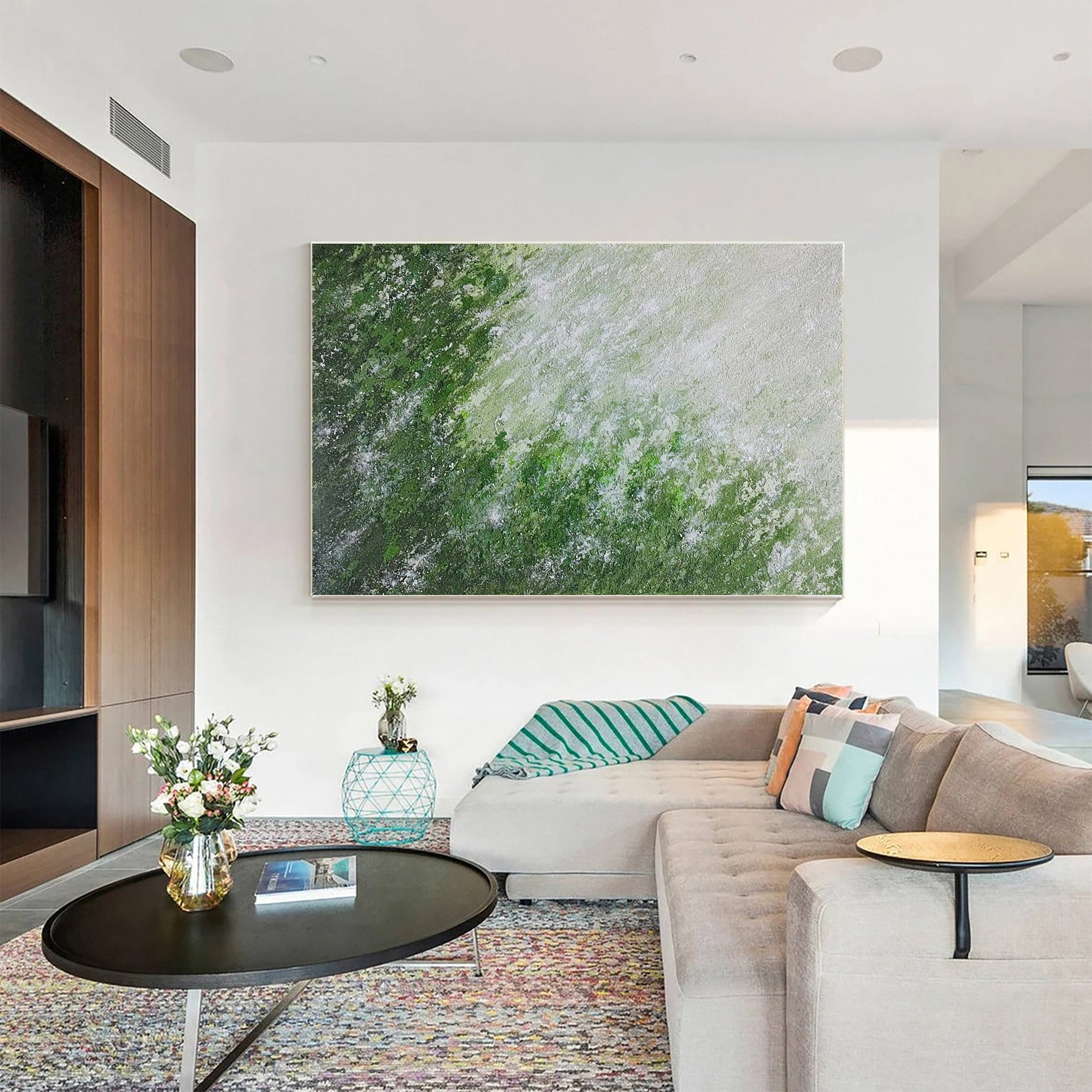Contemporary Abstract Painting with Green and Neutral Blend #MM636