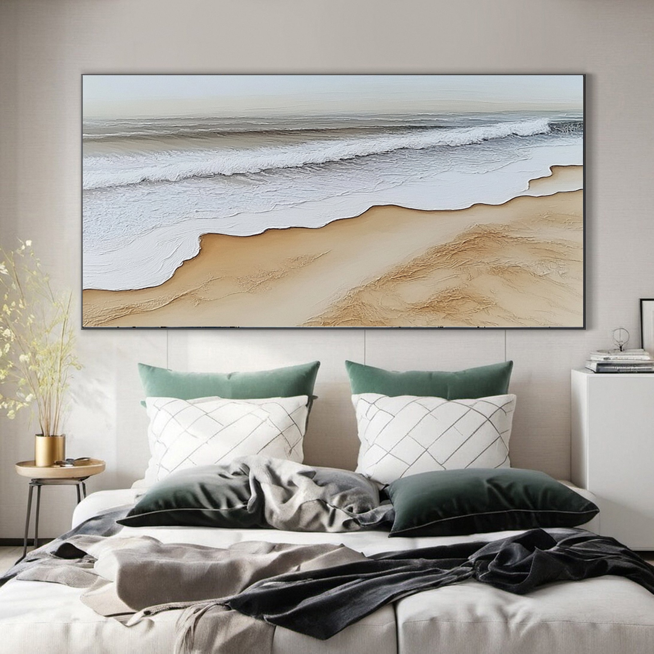 Luxury Beach Shoreline Canvas Textured Coastal Wave Art #OP051