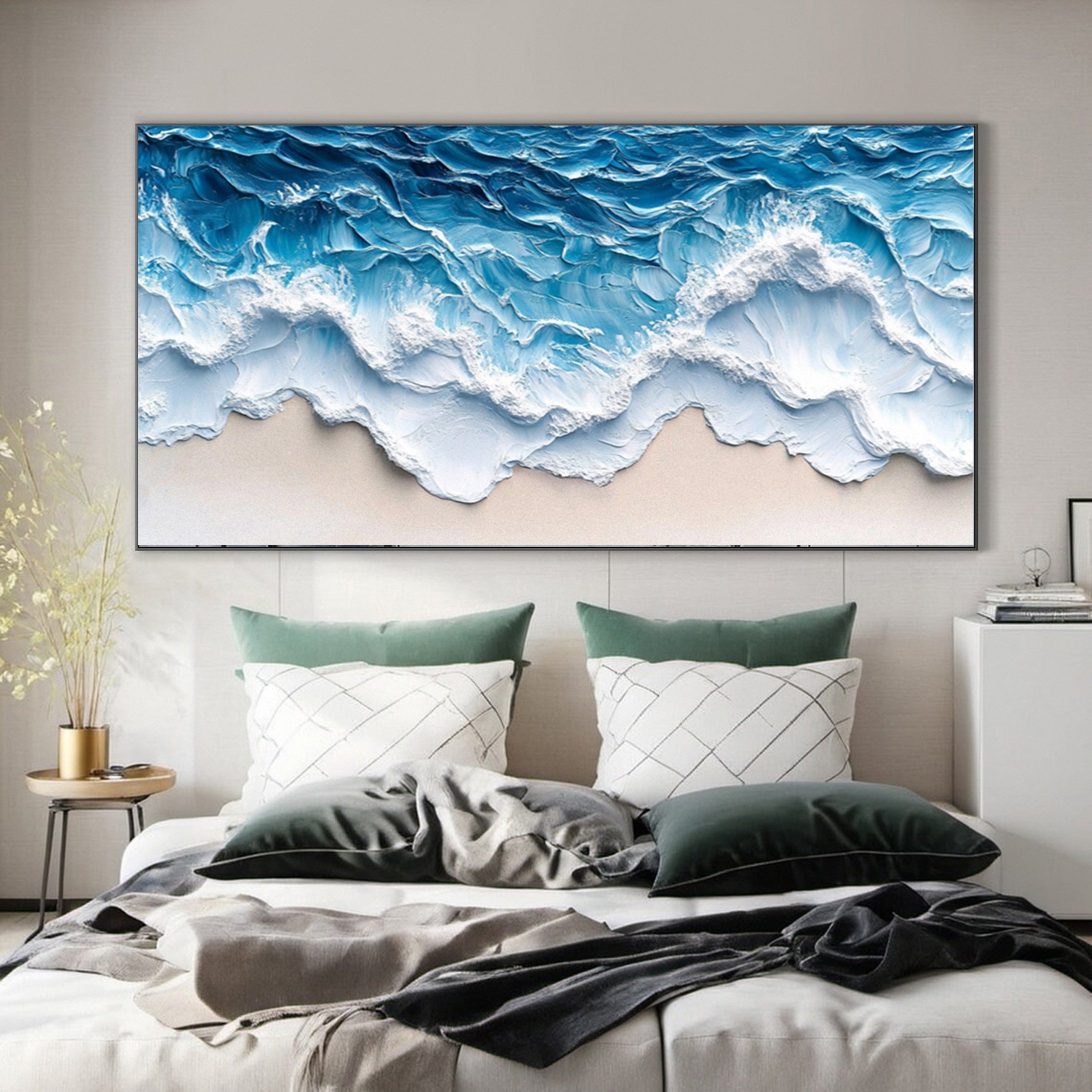 Handmade Beach Wave Painting Coastal Canvas Art for Home #OP008