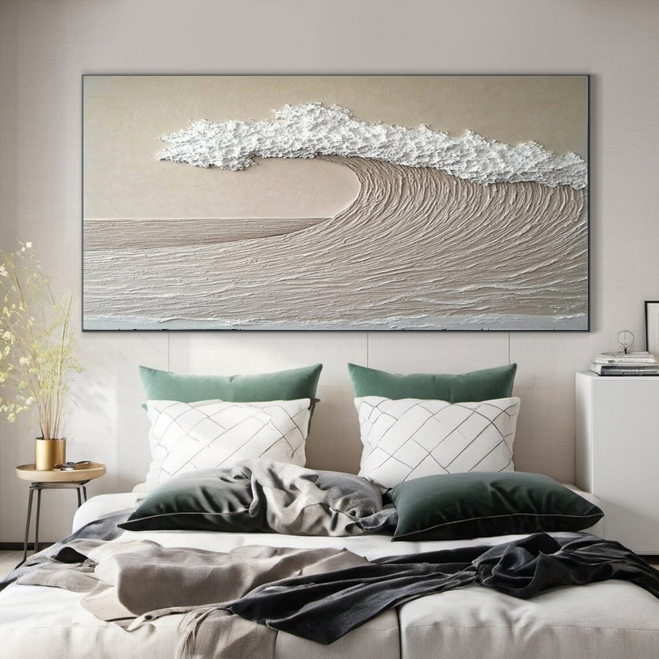 Minimalist Wave Wall Art Textured Neutral Coastal Canvas