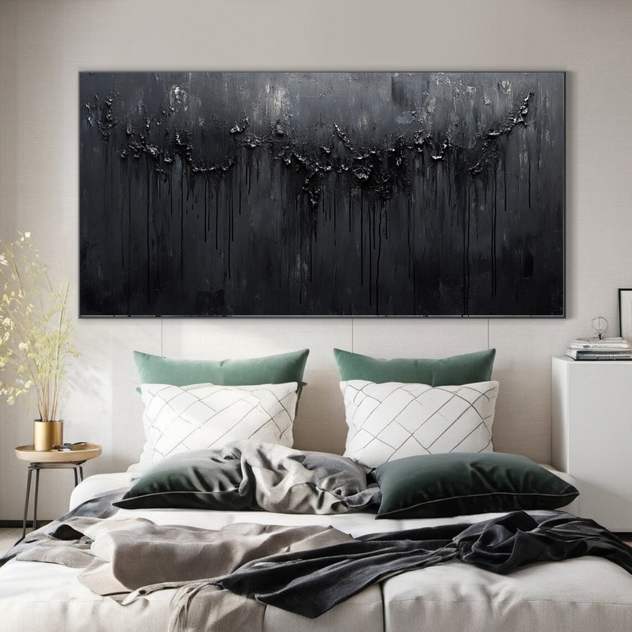 Modern Black Textured Wall Art for Living Room Decor #MM112