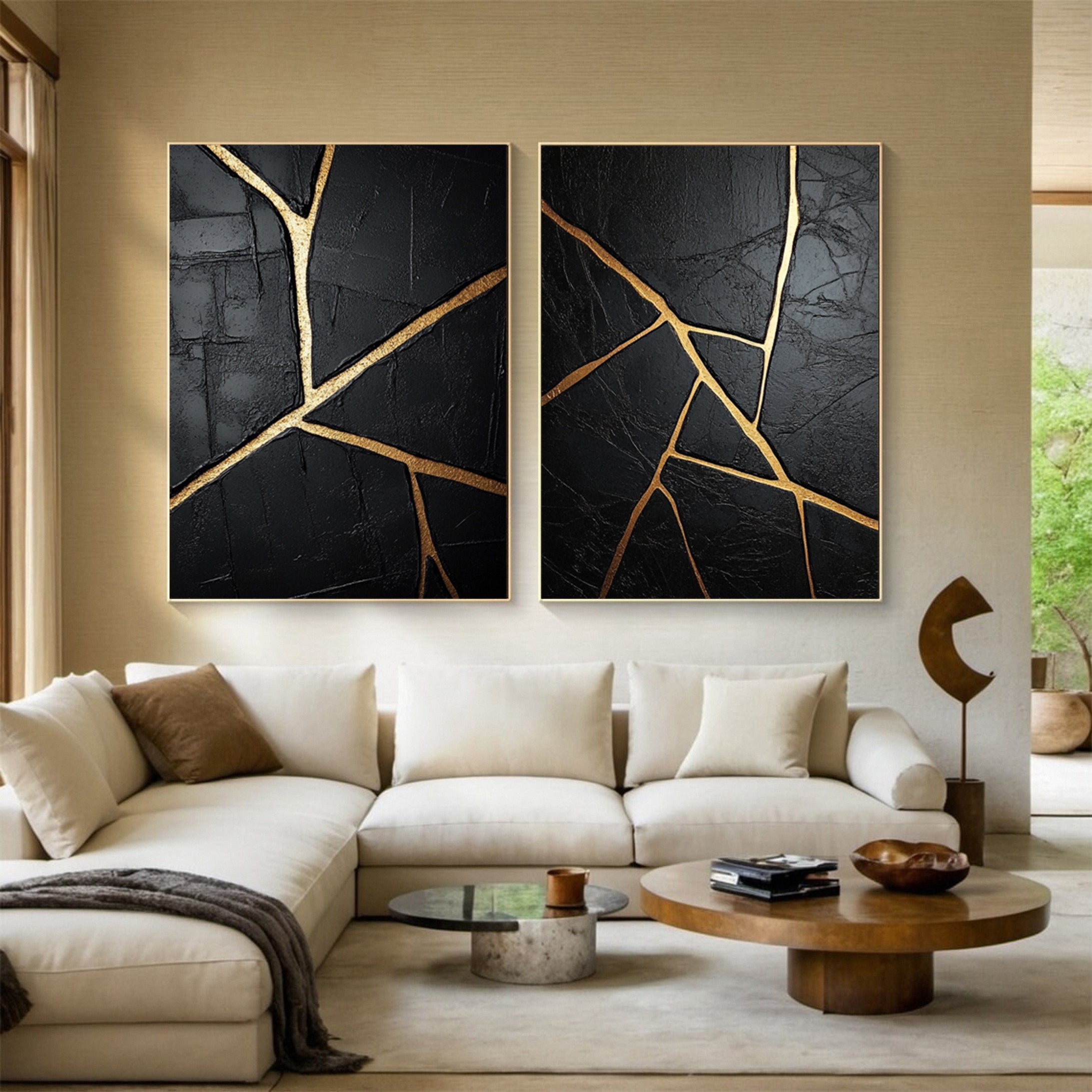 Chic Black and Gold Abstract Wall Art Set for Stylish Homes #MMS052